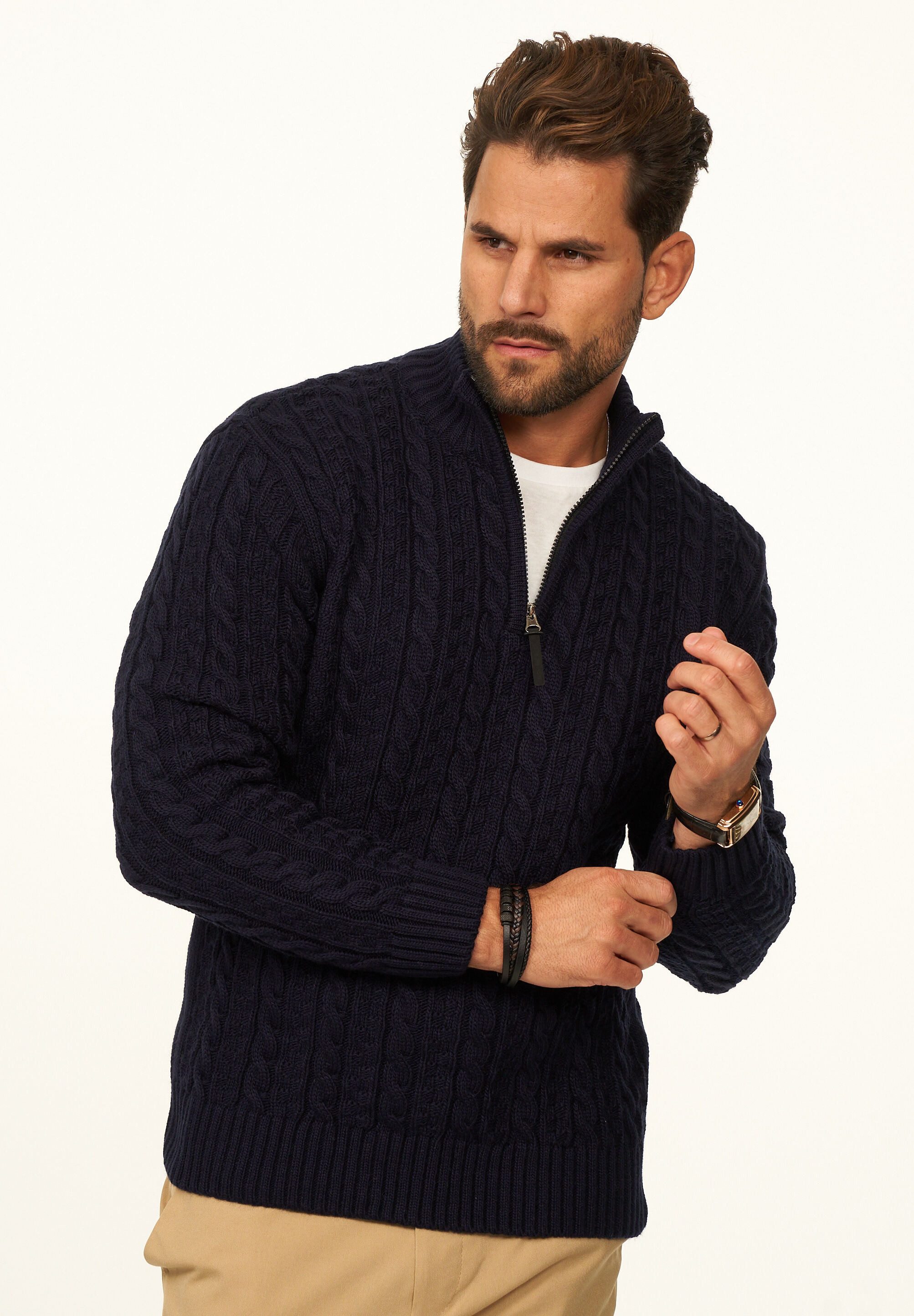 DAILY COTTON Strickpullover als Grobstrick Troyer Pulli mit Zopfmuster für günstig online kaufen