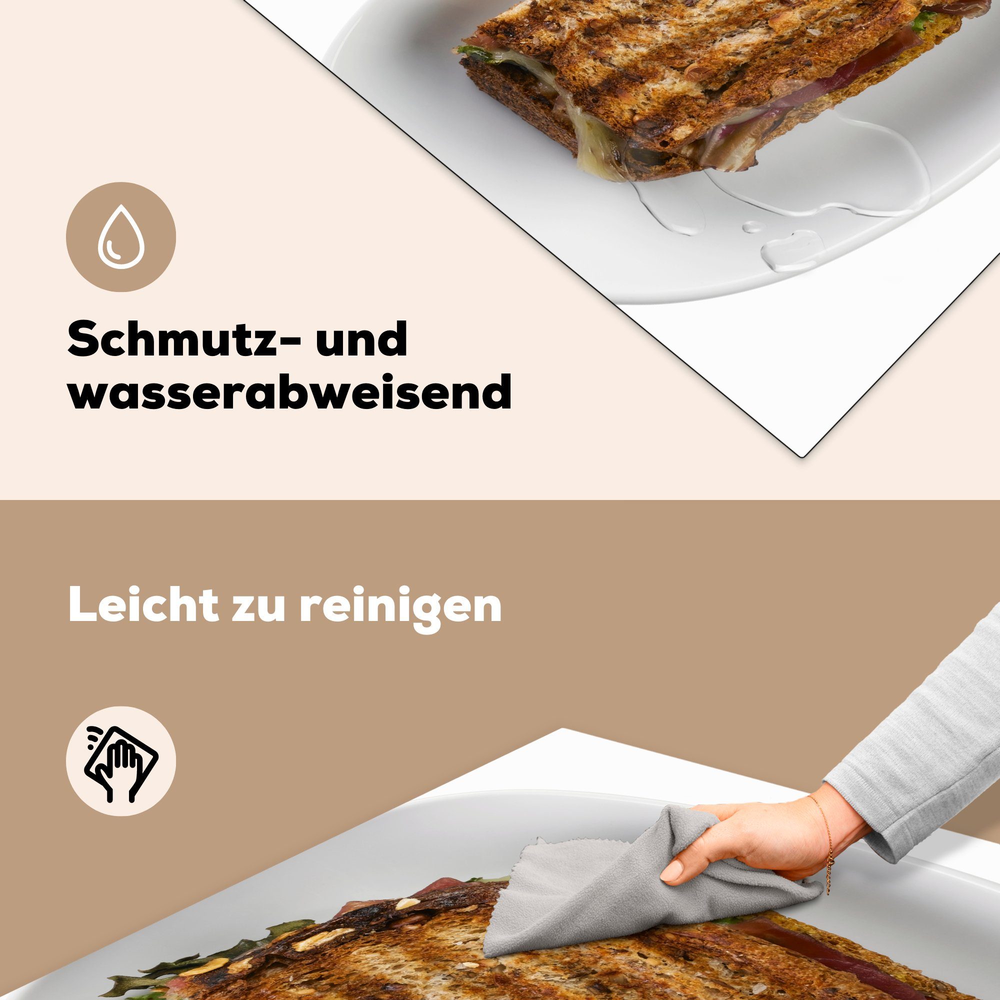 MuchoWow mit cm, Arbeitsplatte Teller verbranntem für küche Herdblende-/Abdeckplatte (1 Vinyl, Ceranfeldabdeckung, tlg), 78x78 Toast,