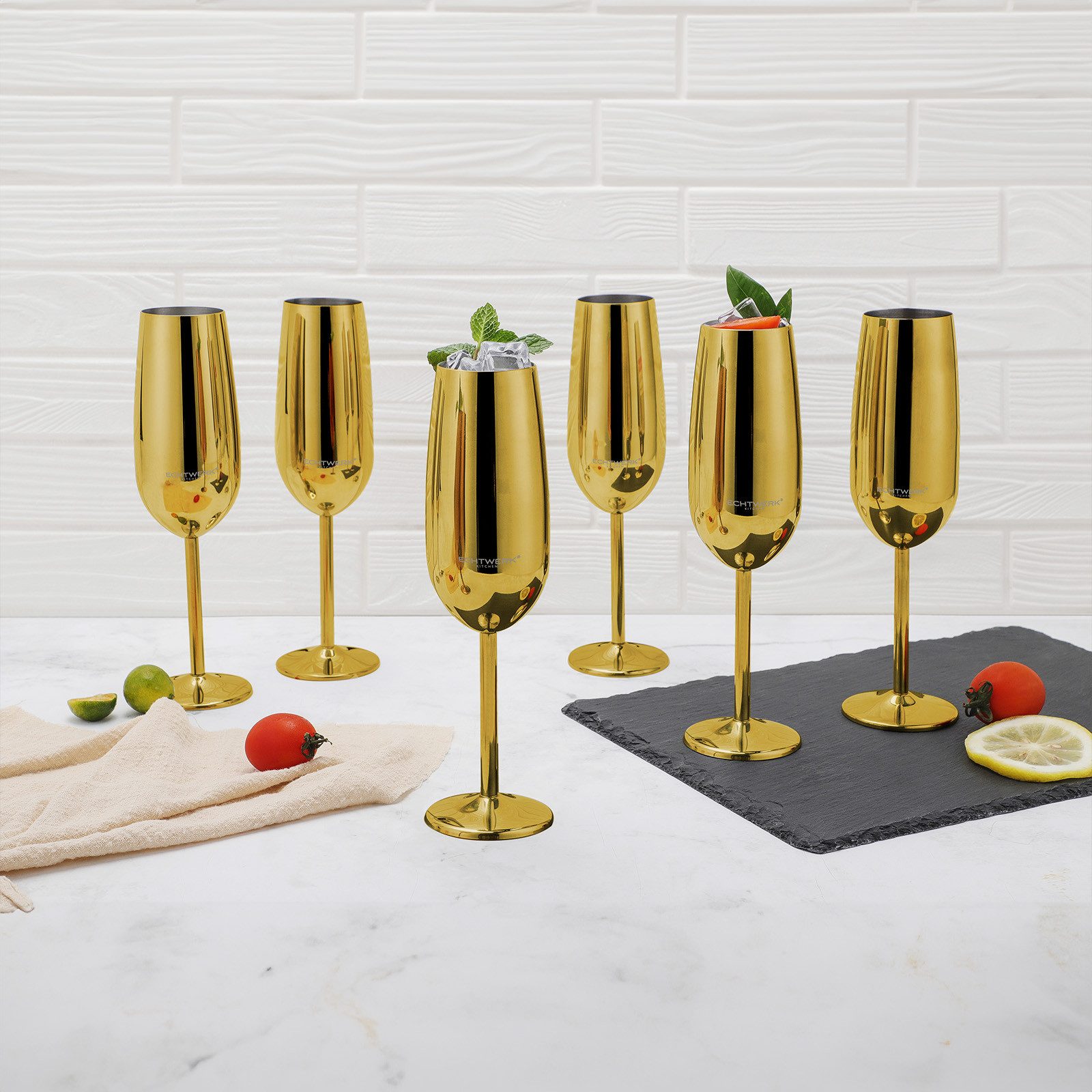 ECHTWERK Glas Sekt-/Champagnerkelch, 6-tlg., Edelstahl, Unzerbrechliche Gläser für Hochzeit/Outdoor/Picknick, 6-tlg