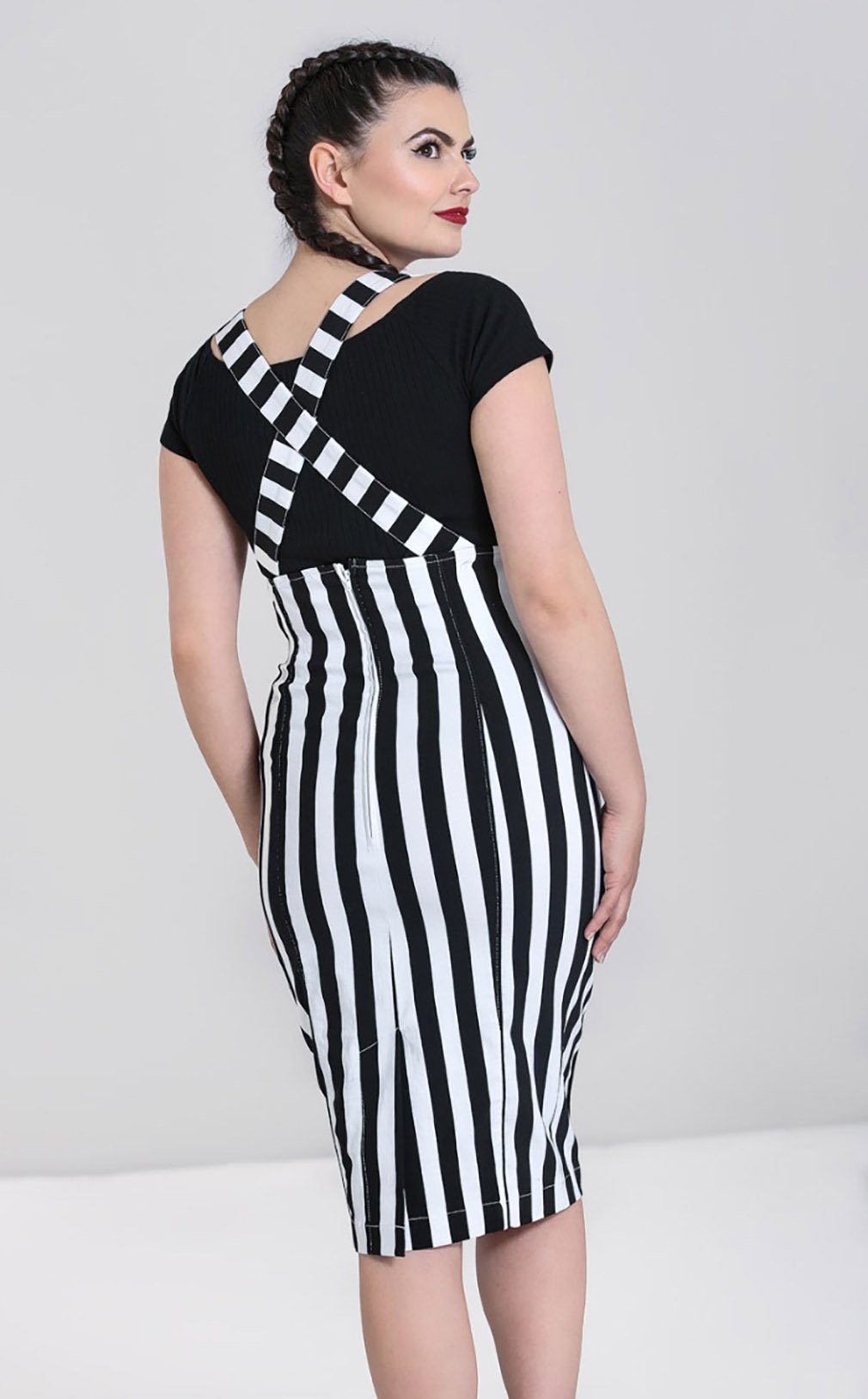 Hell Bunny Bleistiftrock Otho Pinafore Skirt Vintage Latzrock Retro Gestreift