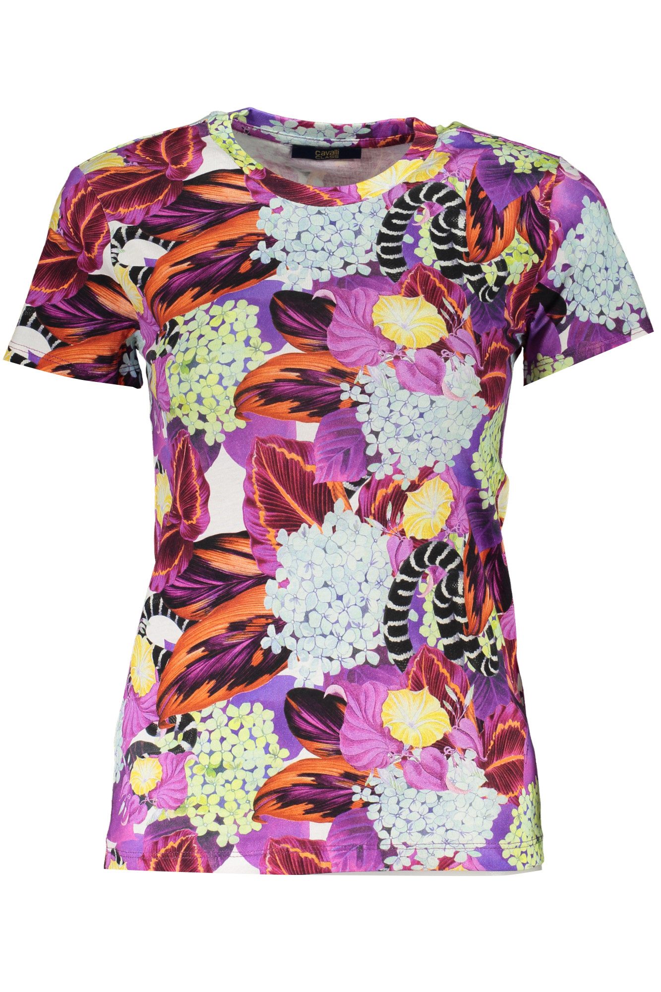 Cavalli Class T-Shirt Lila Damen T-Shirt mit Fantasiemuster und weitem