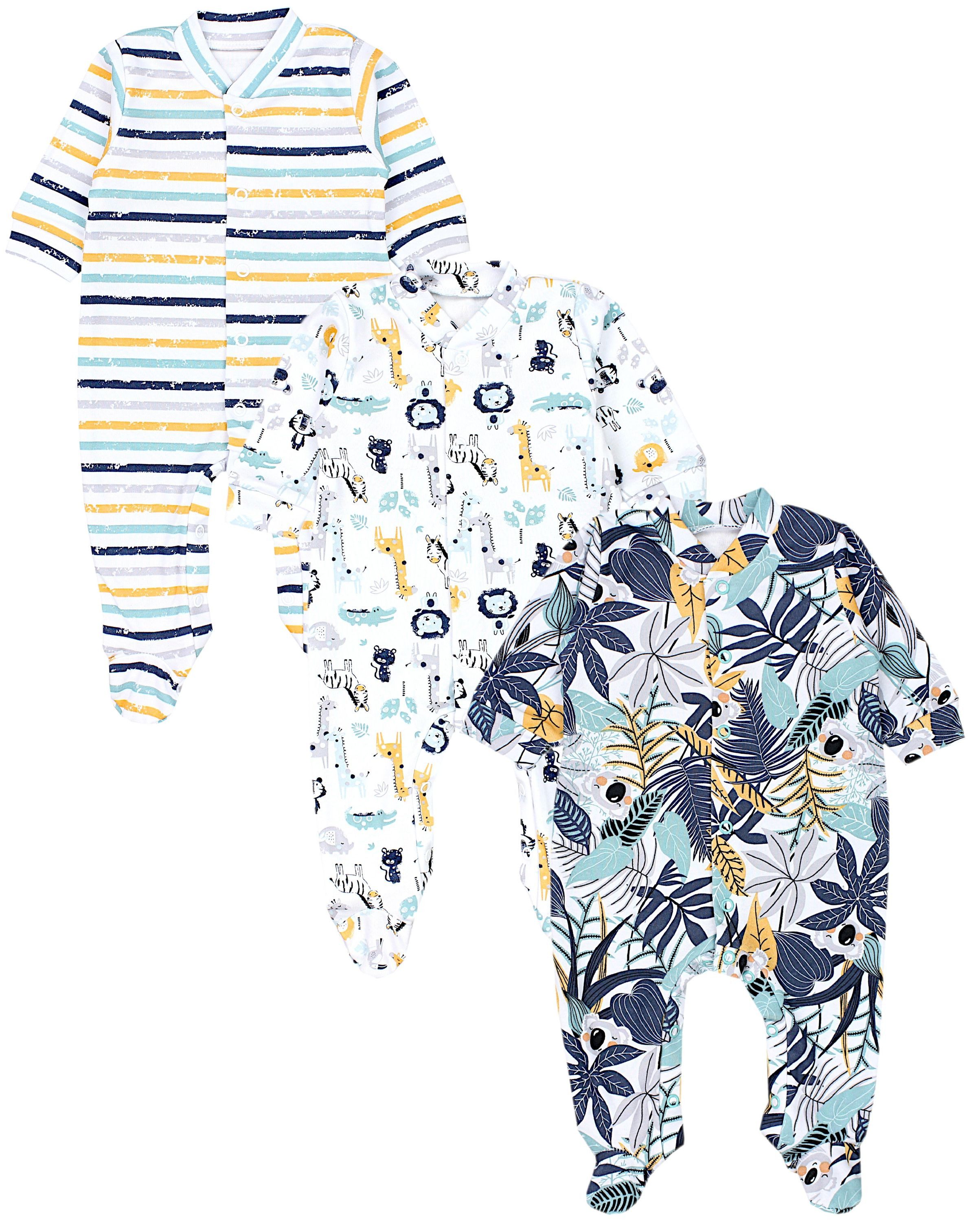 Schlafoverall Baby Jungen Schlafstrampler Langarm Schlafanzug mit Fuß 3er Pack