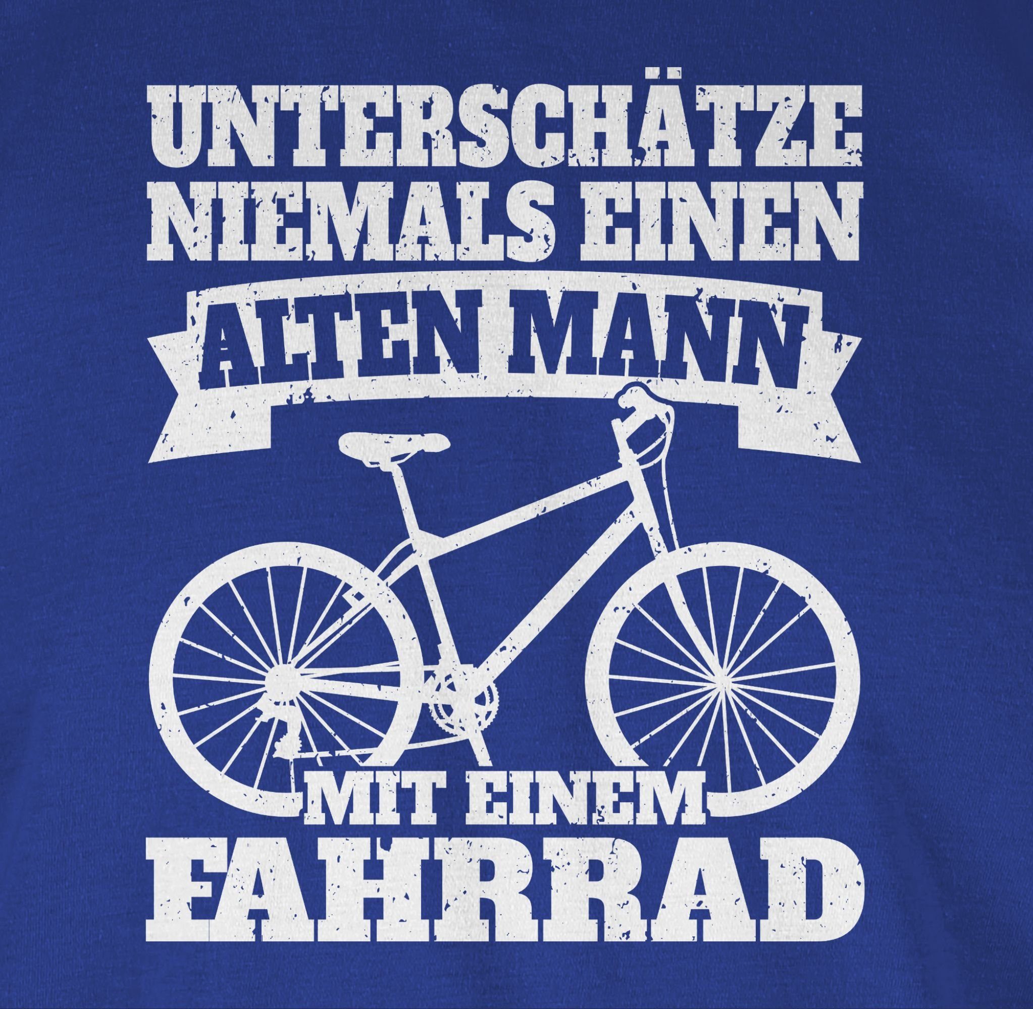mit 03 Bekleidung - T-Shirt einen weiß Royalblau Radsport Mann Unterschätze Shirtracer niemals alten Fahrrad Fahrrad einem