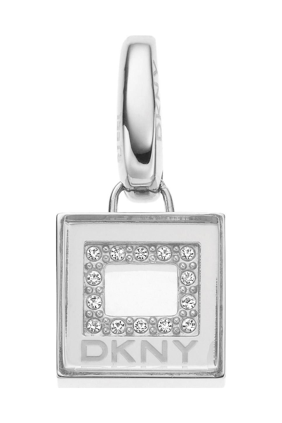 DKNY Charm-Einhänger Anhänger, aus Edelstahl, Silber, Karabiner, Zirkonia, 1,3cm lang