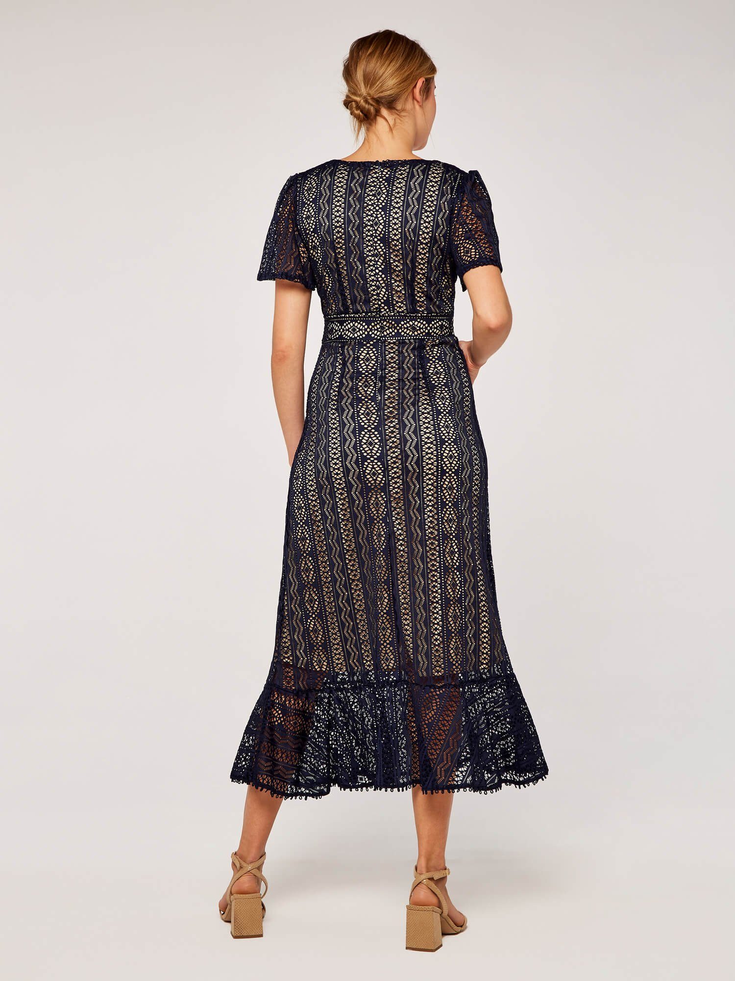 Apricot Midikleid sommerliches Maxikleid aus Spitze