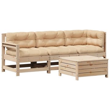 vidaXL Gartenlounge-Set 4-tlg. Garten-Lounge-Set mit Kissen Massivholz Kiefer, (1-tlg)