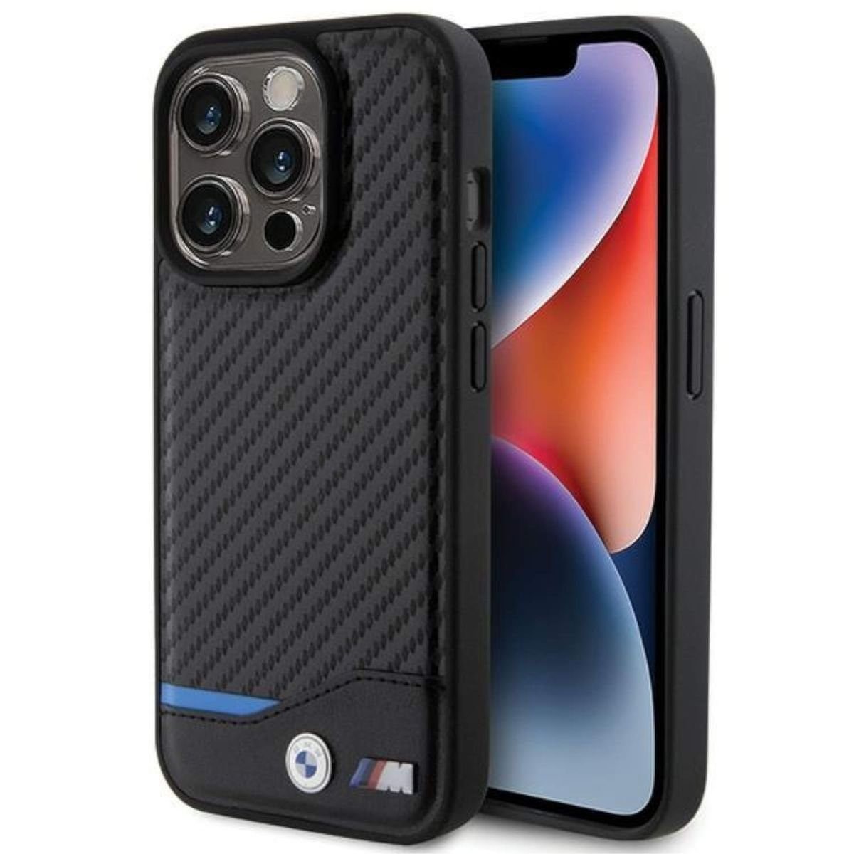 BMW Smartphone-Hülle BMW Apple iPhone 15 Pro Max Schutzhülle Case Leather Carbon Schwarz