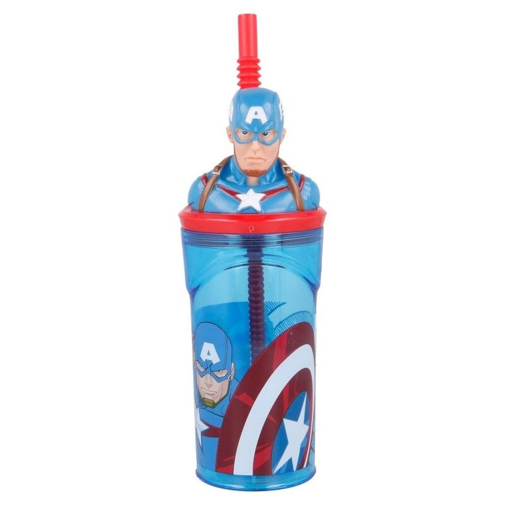 Stor Kinderbecher Marvel: Captain America - 3D Trinkbecher mit Strohhalm