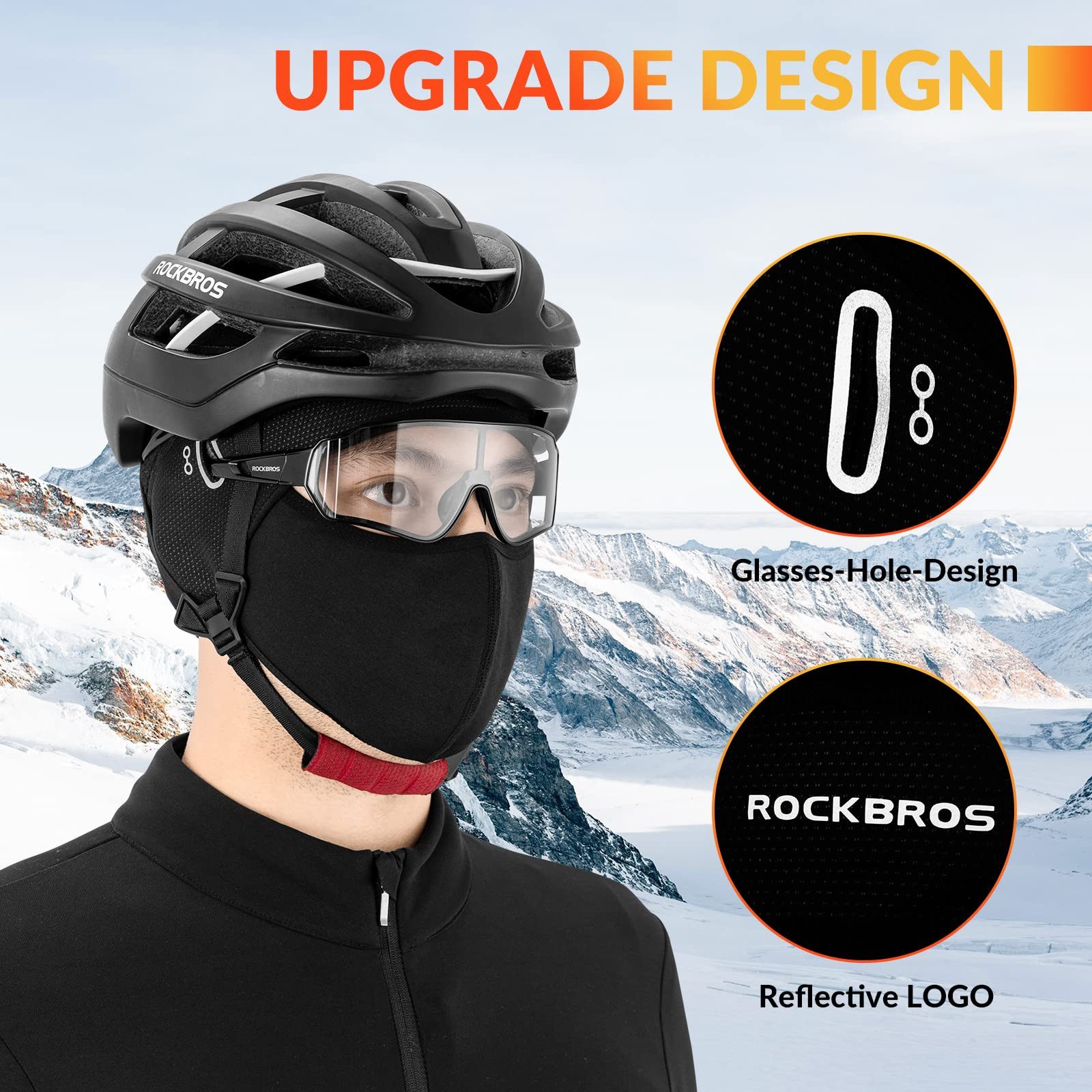 ROCKBROS Unterhelmmütze ROCKBROS Fahrrad Mütze Winter Sturmhaube Gesichtshaube, Brillen-Loch BRILLENLOCH DESIGN