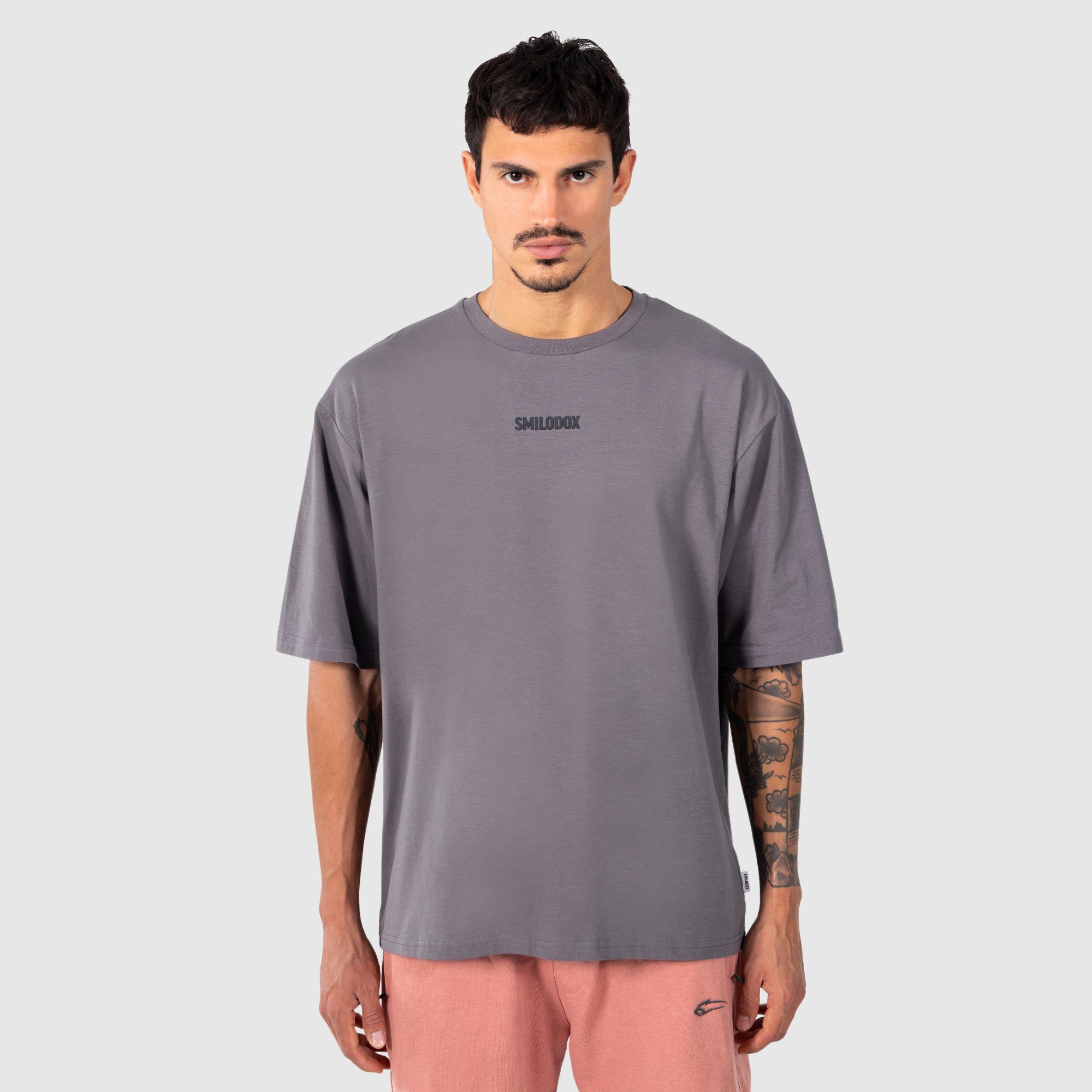 Grau Oversize Time Smilodox Off T-Shirt