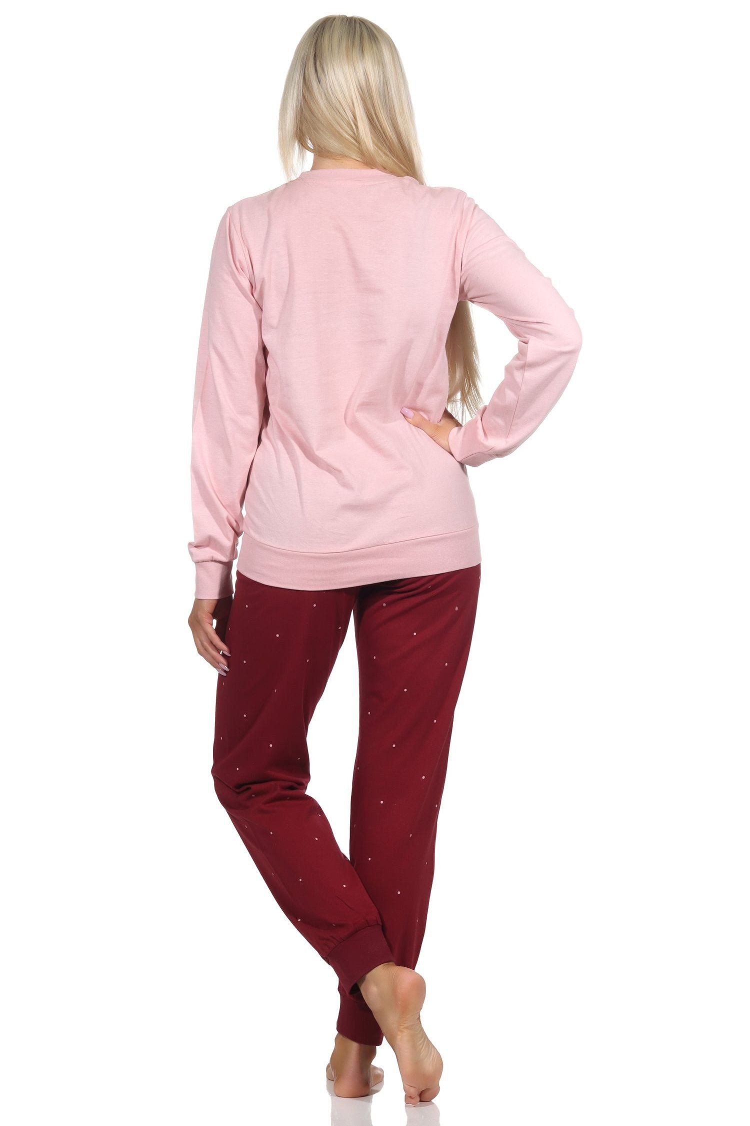 Normann Pyjama Normann Damen langarm Schlafanzug mit Bündchen in winterlicher Optik