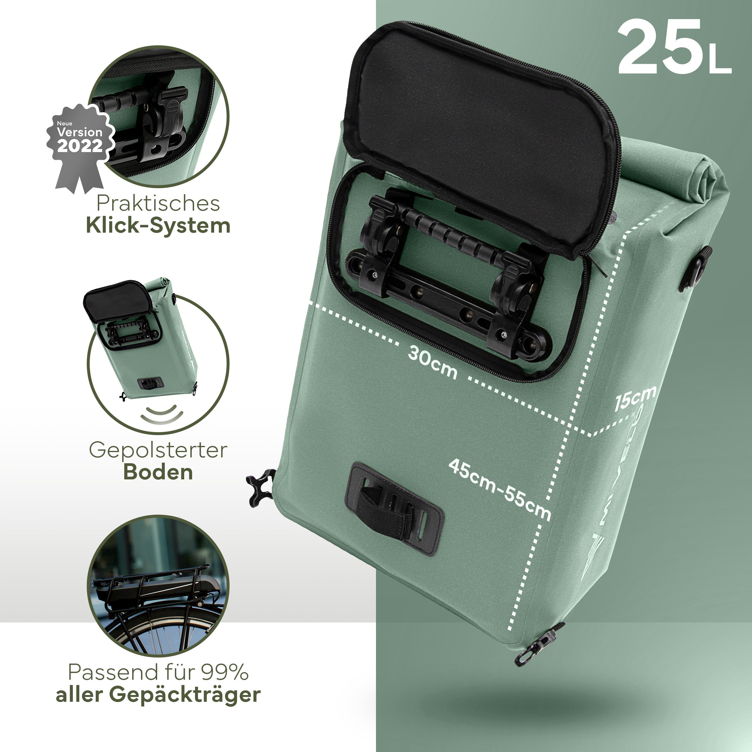 MIVELO Fahrradtasche 3in1 Gepäckträgertasche, Rucksack für Fahrrad Gepäckträger wasserdicht
