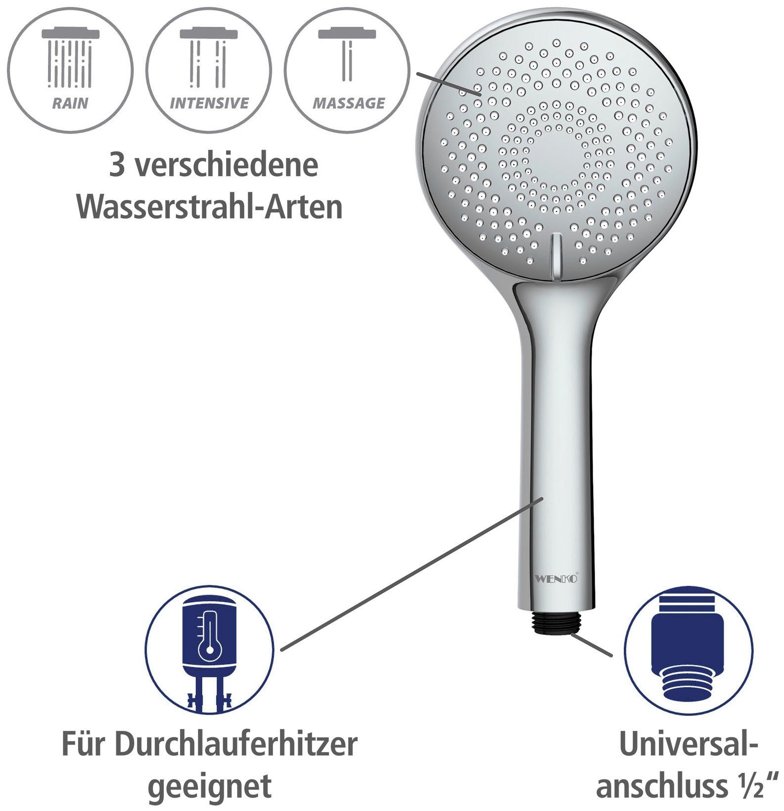 WENKO Handbrause Watersaving System, 11 cm Watersaving Duschkopf Chrom, Durchmesser