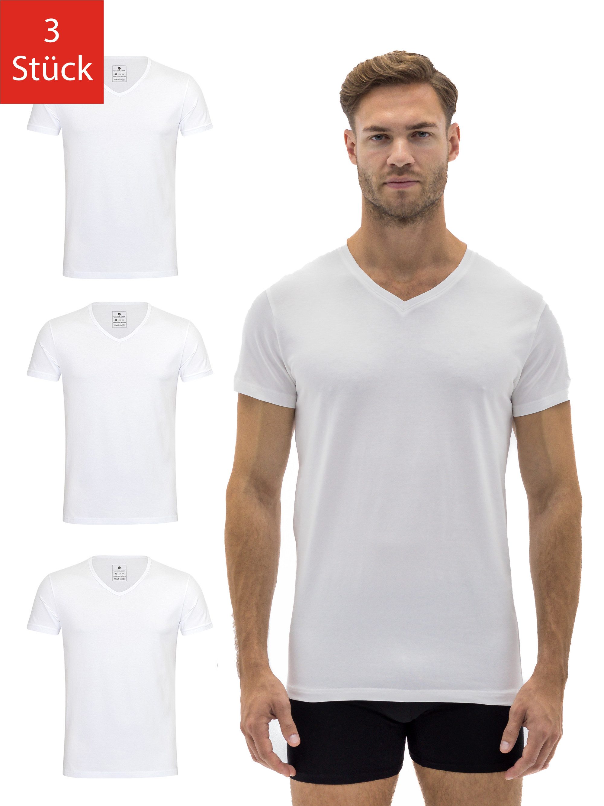 Barrio 13 T-Shirt Herren Tshirt aus Stretch Baumwolle mit V-Ausschnitt (Pac günstig online kaufen