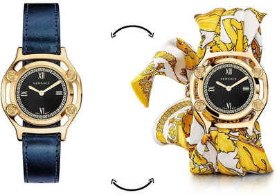 Versace Schweizer Uhr Damen Uhr Medusa Frame VEVF00820 Set 2-tlg. Lederband - Seidentuch, Keine Krone, Einstellung der Uhr über Stift.
