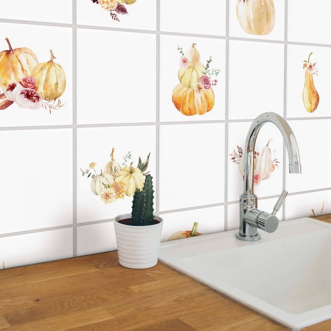 K&L Wall Art Fliesenaufkleber selbstklebend Klebefliese Set Kürbis Herbst D günstig online kaufen