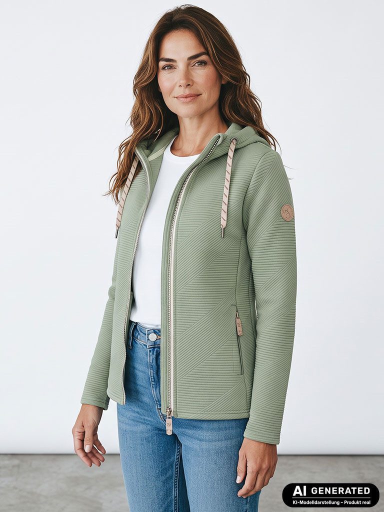 Baumfuchs Strickfleecejacke Damen Strickfleecejacke 3D-Streifendesign - Fleecejacke mit Kapuze Kapuze mit Jerseyfutter, Kordeln mit Labelprint, Reißverschlusstaschen