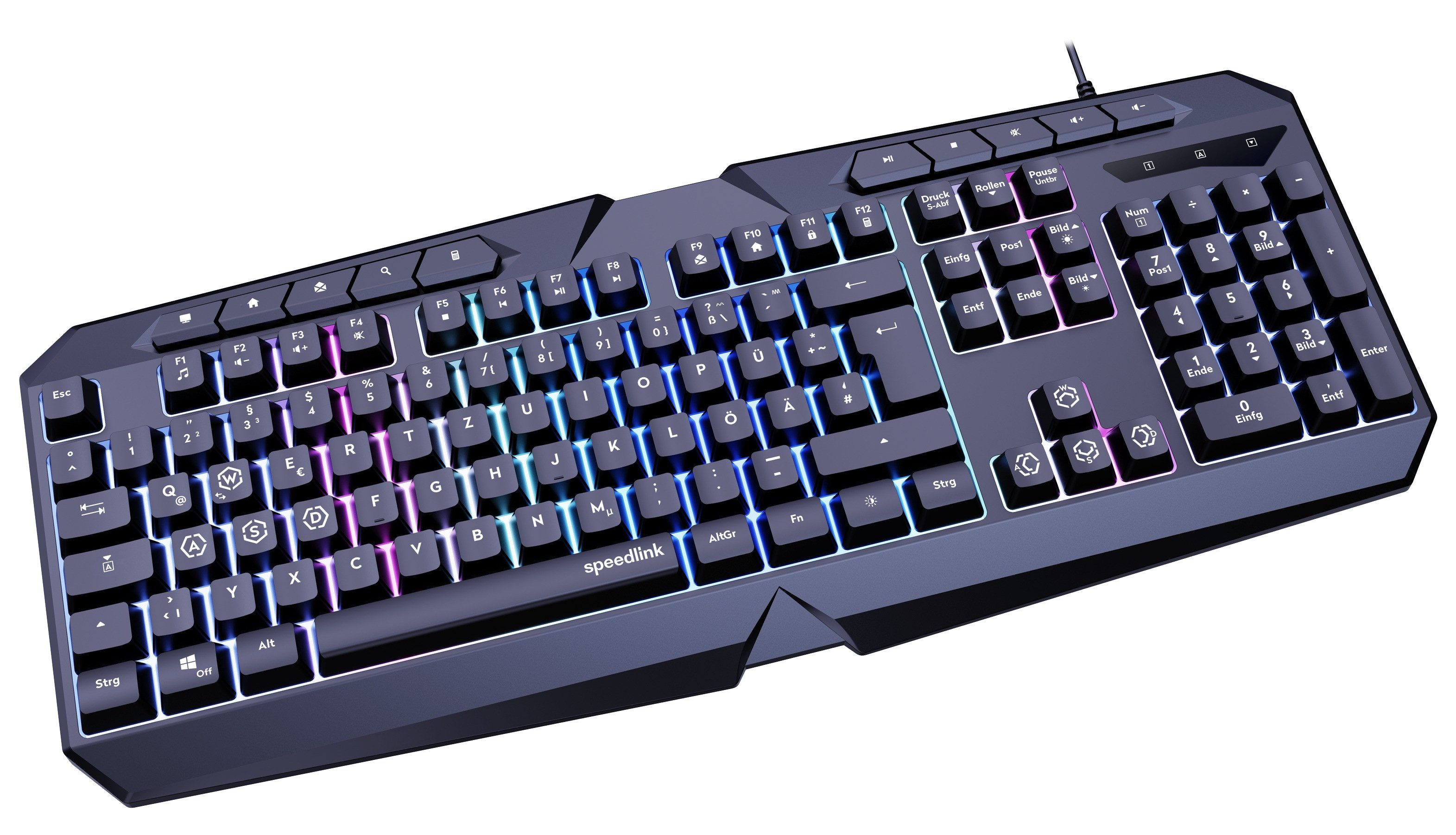 Speedlink LUDICIUM RGB Rainbow – RGB Beleuchtung Gaming-Tastatur (WASD-Umschaltung, Multimediatasten, USB)
