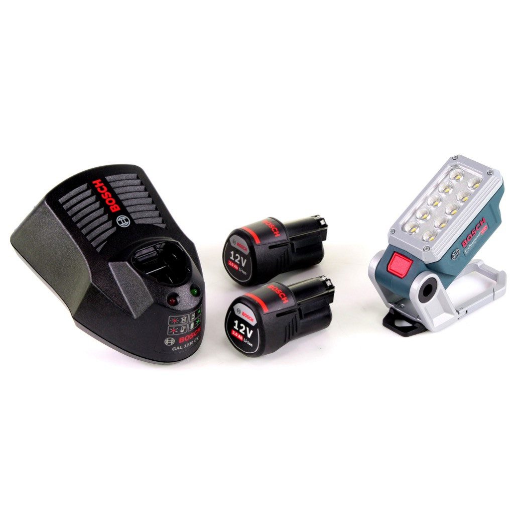 Bosch Professional Baustrahler Akku Lampe GLI 12V-330 DeciLED + 2 x 3,0 Ah Akku + Ladegerät