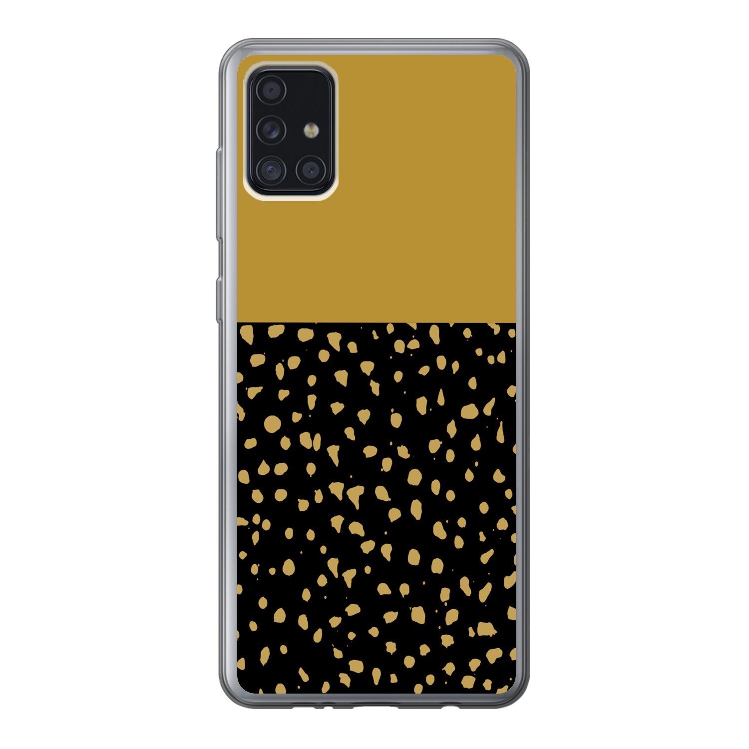 MuchoWow Handyhülle für Samsung Galaxy A52 5G Polka dots - Ockergelb - Schwarz, Smartphone-Bumper, Print, Handy Schutzhülle Dünn