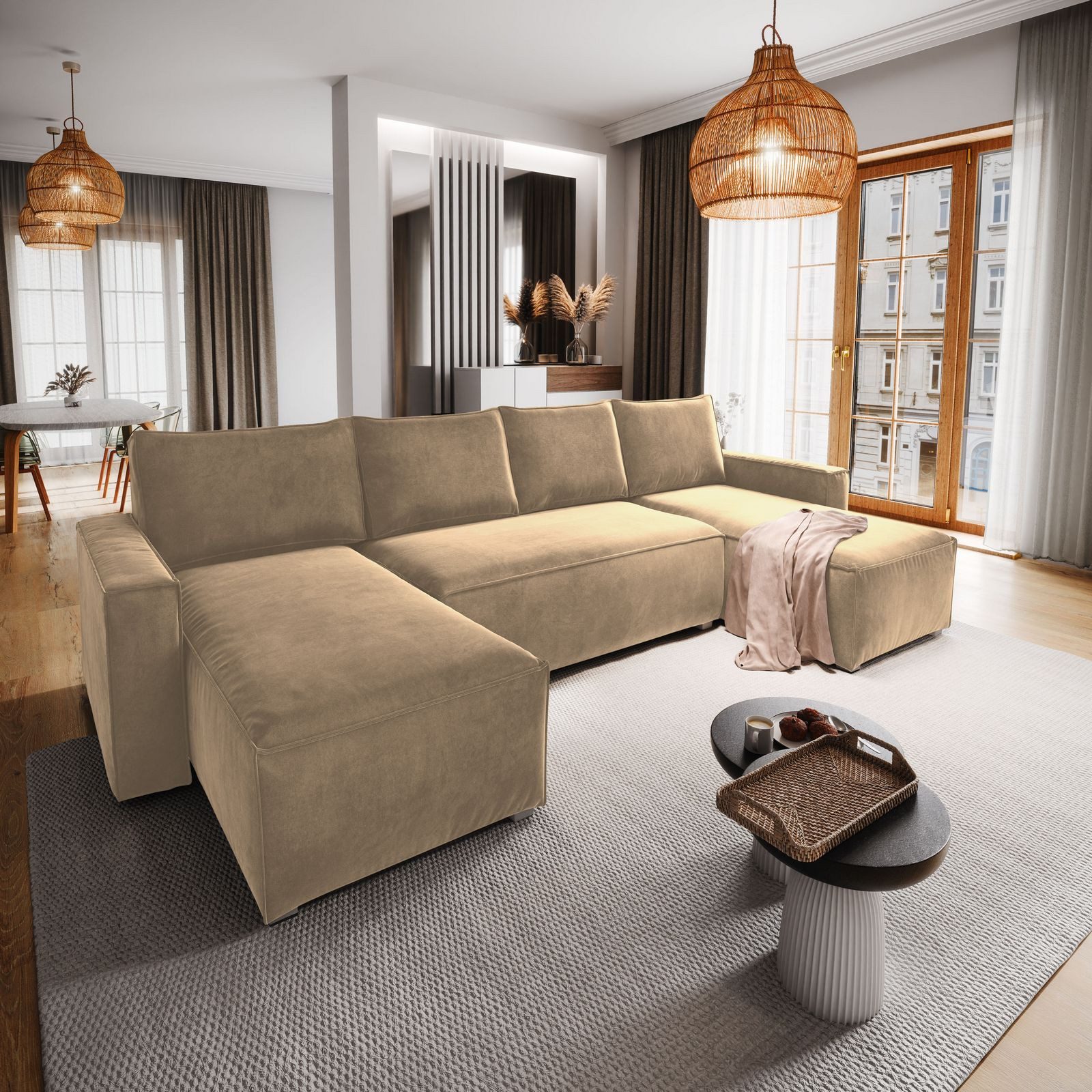 Masseno Ecksofa DENI mit Schlaffunktion U-Form, günstig online kaufen