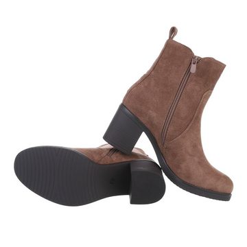 Ital-Design Damen Freizeit Stiefelette Blockabsatz Klassische Stiefeletten in Hellbraun