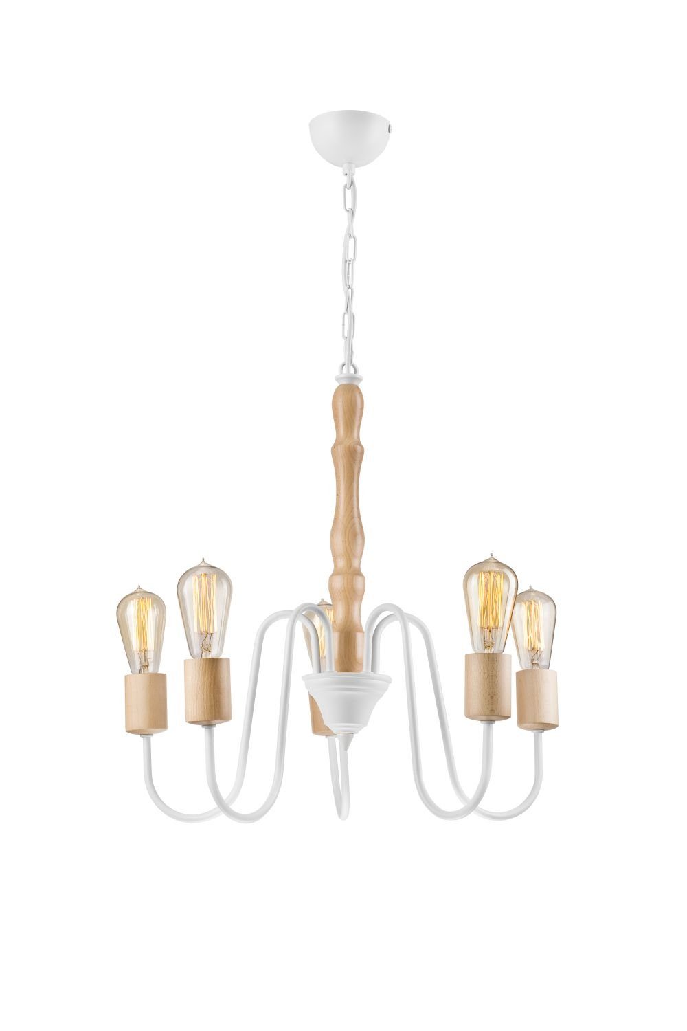Licht-Erlebnisse Kronleuchter DIALIA, ohne Leuchtmittel, Pendelleuchte  Wohnzimmer Weiß Metall Holz modern Pendelleuchte Lampe
