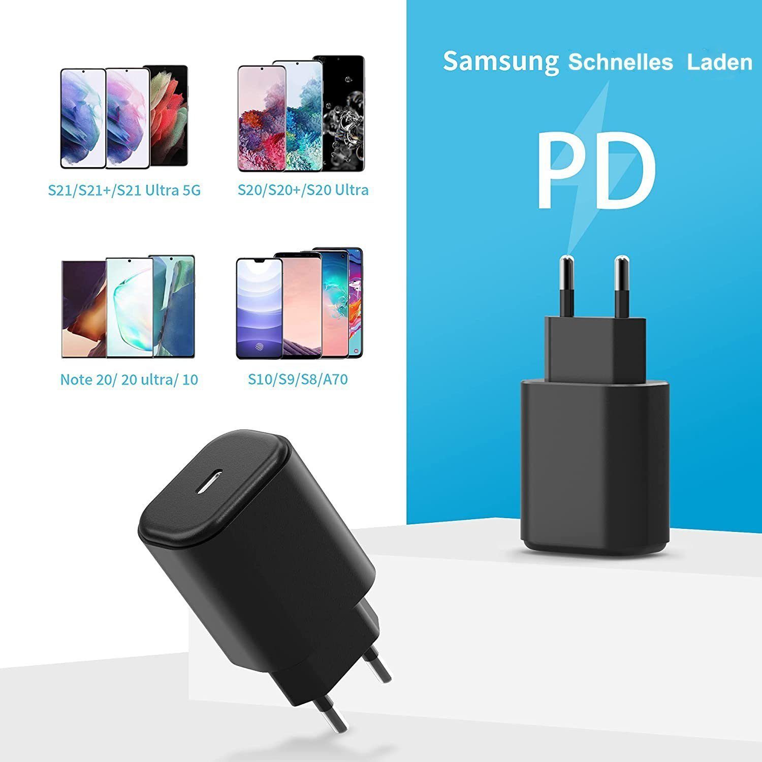 neue dawn USB C Schnellladegerät 25W für Samsung Note 10 Plus Netzteil USB- Ladegerät