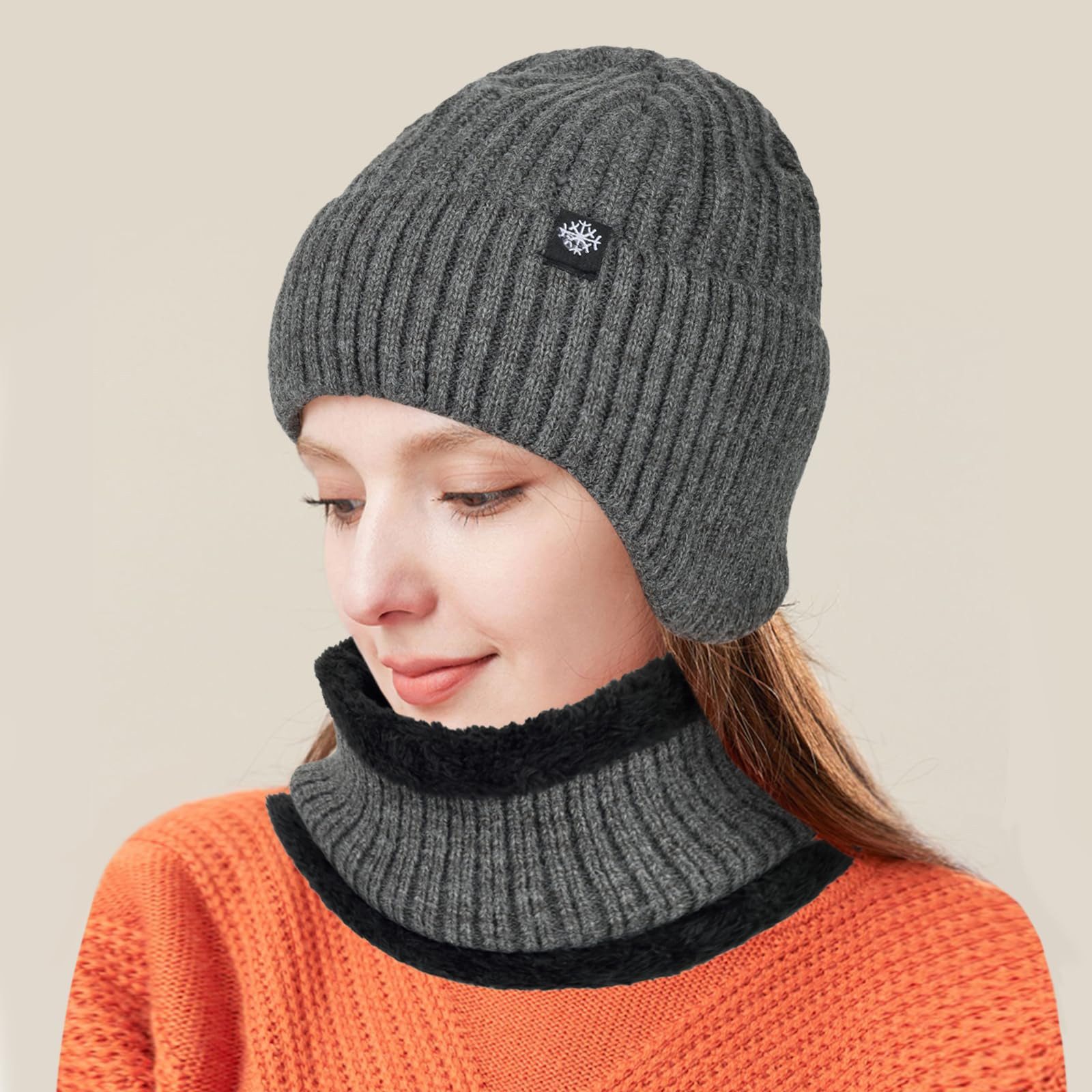 Cachito Strickmütze Wintermütze Halswärmer Set für Herren Damen Beanie Strickmütze mit Wollfutter und Ohrklappen, Warme Loop Schal
