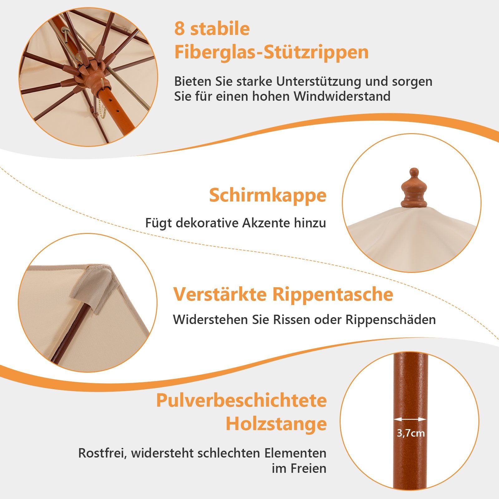 COSTWAY Sonnenschirm 260cm Ampelschirm, 3 Positionen günstig online kaufen