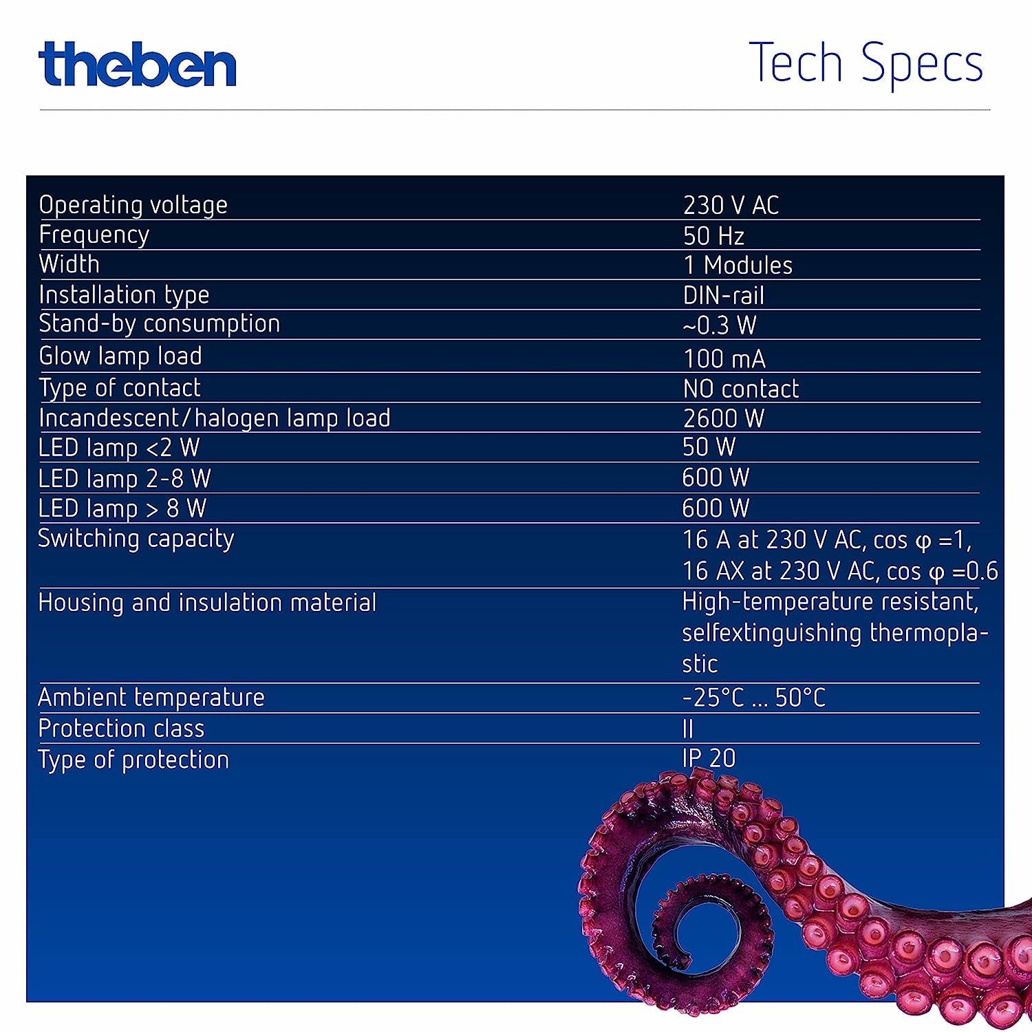 theben Stromstoßschalter OKTO ES12-230 3120130 Stromstoßrelais, elektronisch, 1 Schließer, Lichtsteuerung, 600 W LED, Hutschiene