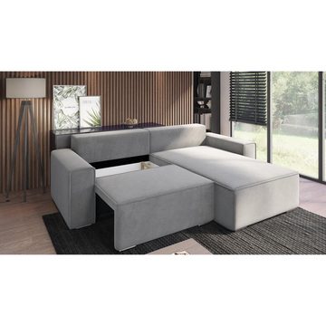 Beautysofa Ecksofa Lores, mit stilvoll Zierleiste, Velours-Bezug, mit Relaxfunktion, mit Bettkasten, Ottomane links oder rechts