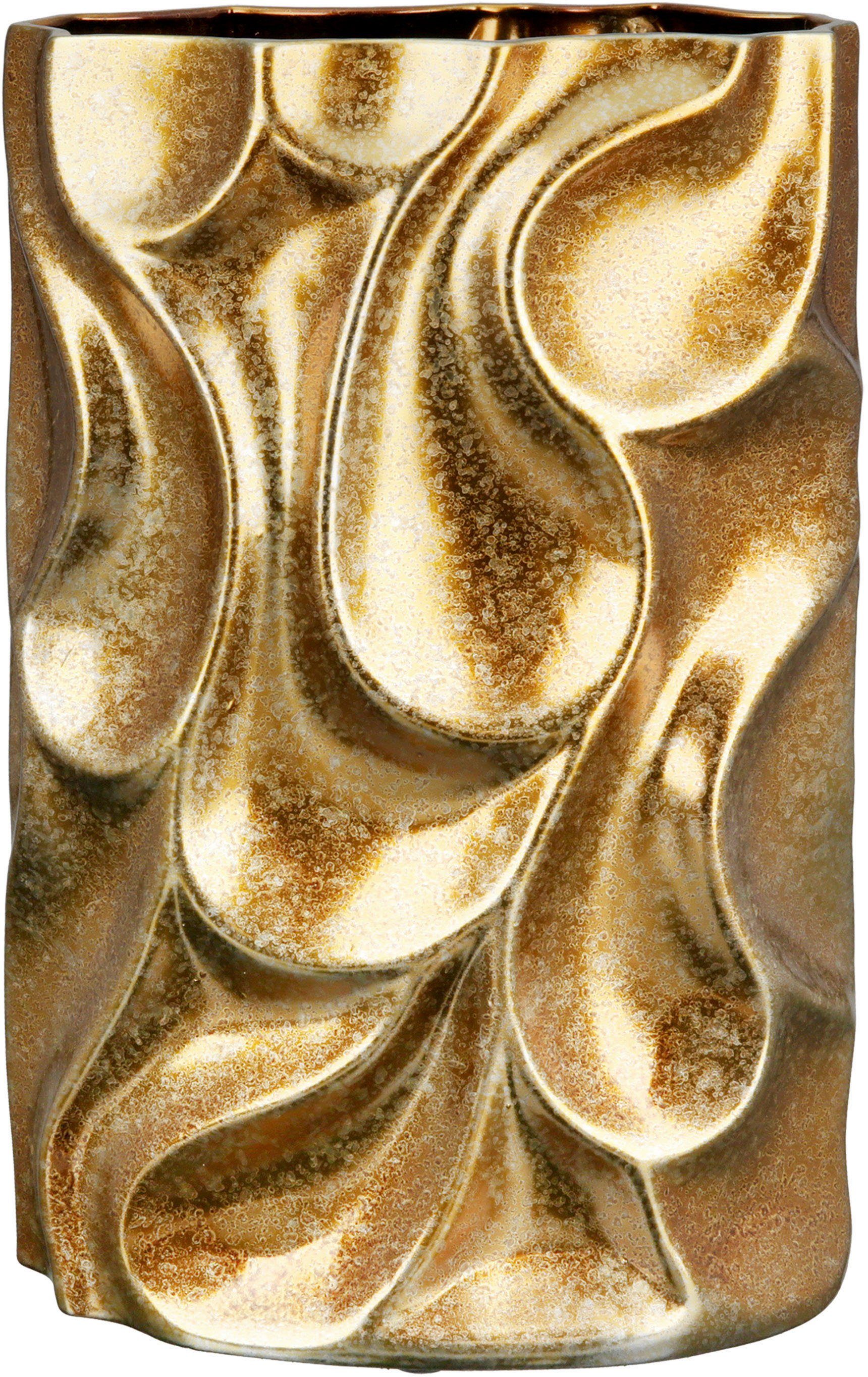 Casablanca by St), 36 eine Dekoobjekt Dellen-Struktur gelungene Keramik, Fusion cm, aus Sie aus mit (1 dekorative Höhe Vase Relief, ca. bietet und Blumenvase, Tischvase Funktionalität Gilde