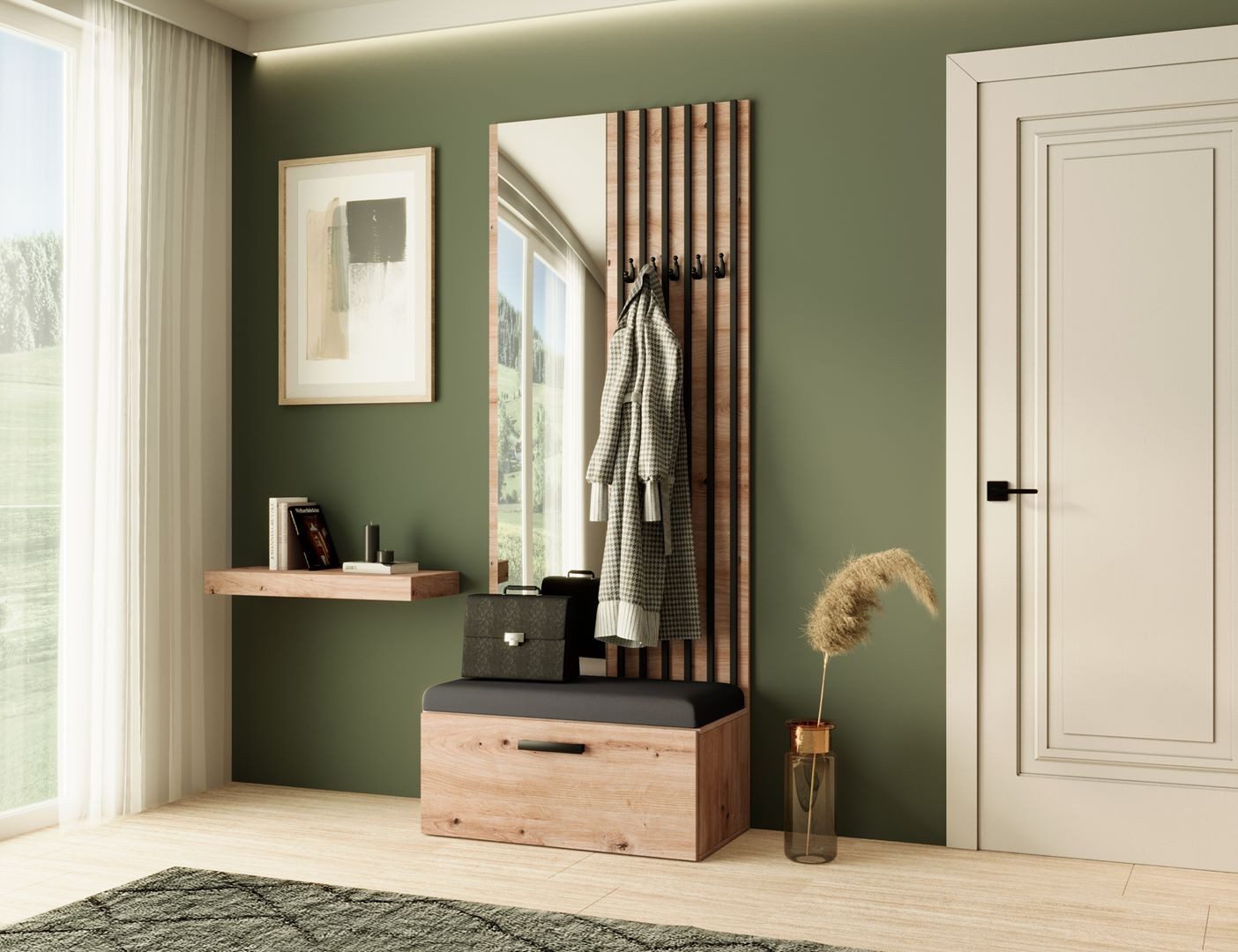 Beautysofa Garderobenschrank mit Lamellen, Spiegel und günstig online kaufen