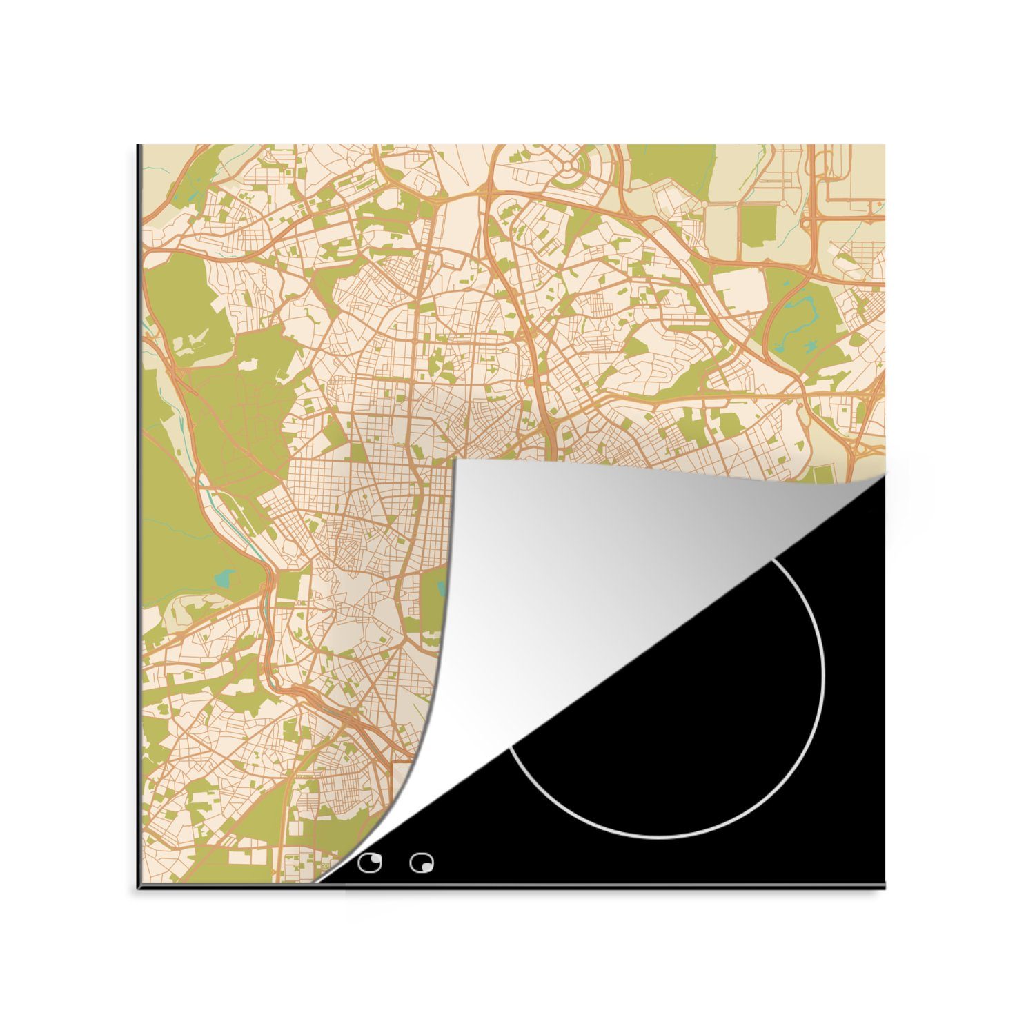 MuchoWow Herdblende-/Abdeckplatte Madrid - Stadtplan - Karte - Vintage, Vinyl, (1 tlg), 78x78 cm, Ceranfeldabdeckung, Arbeitsplatte für küche