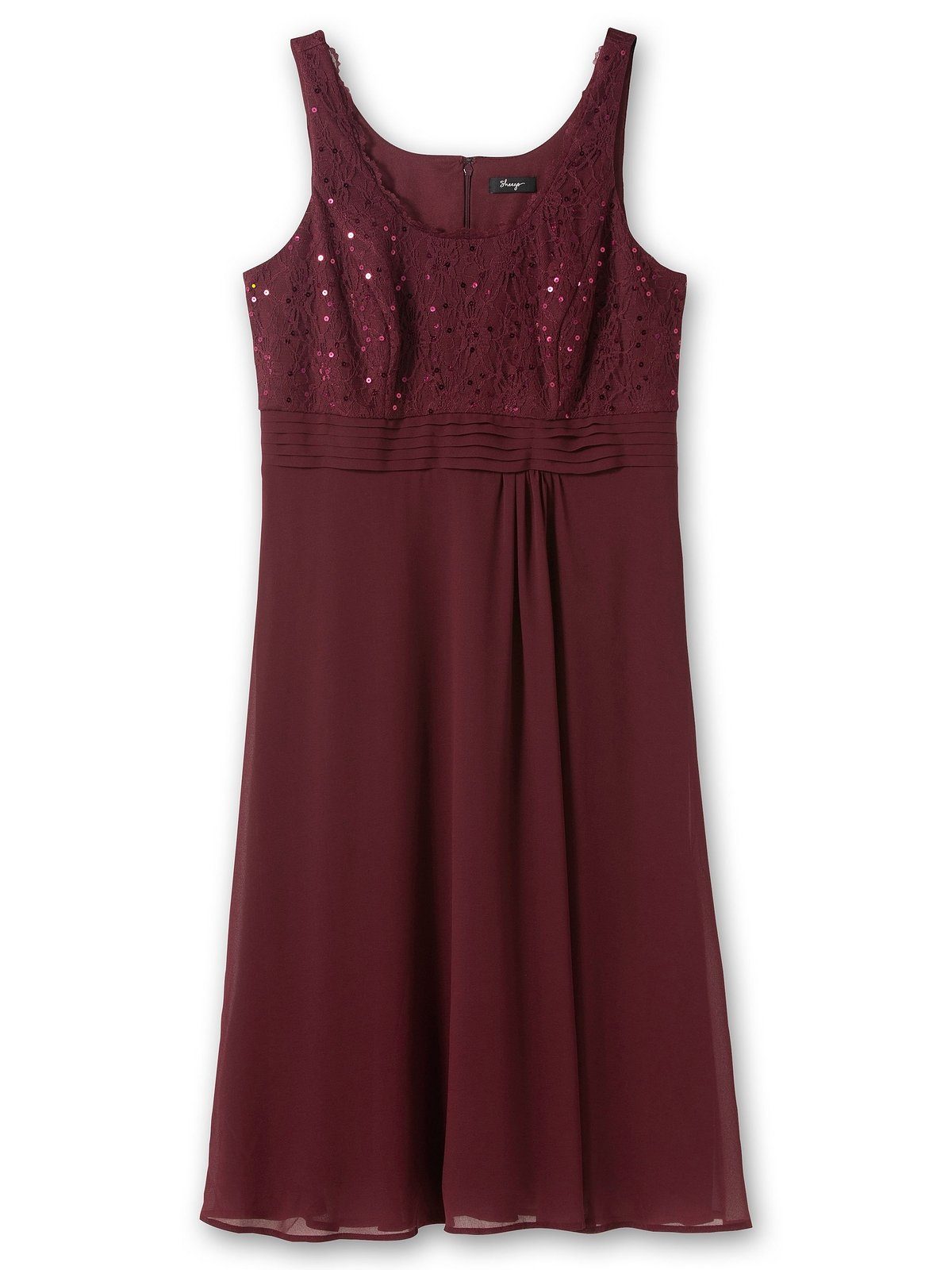 Große und Pailletten Größen Sheego Cocktailkleid Spitze aubergine mit