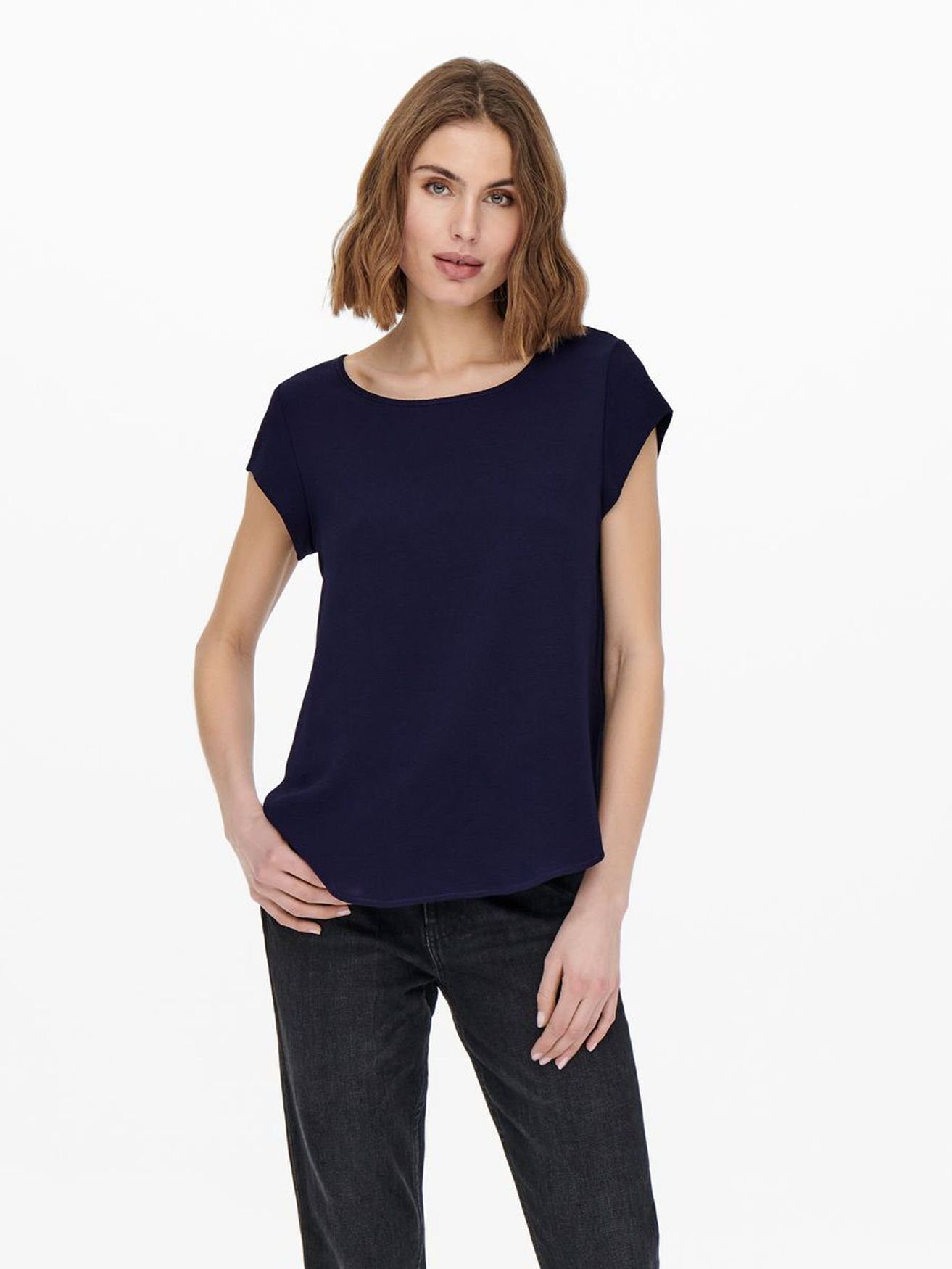 (1-tlg) Oberteil T-Shirt in Kurzarm ONLY ONLVIC Blusenshirt 4043 Bluse Einfarbige Dunkelblau-2