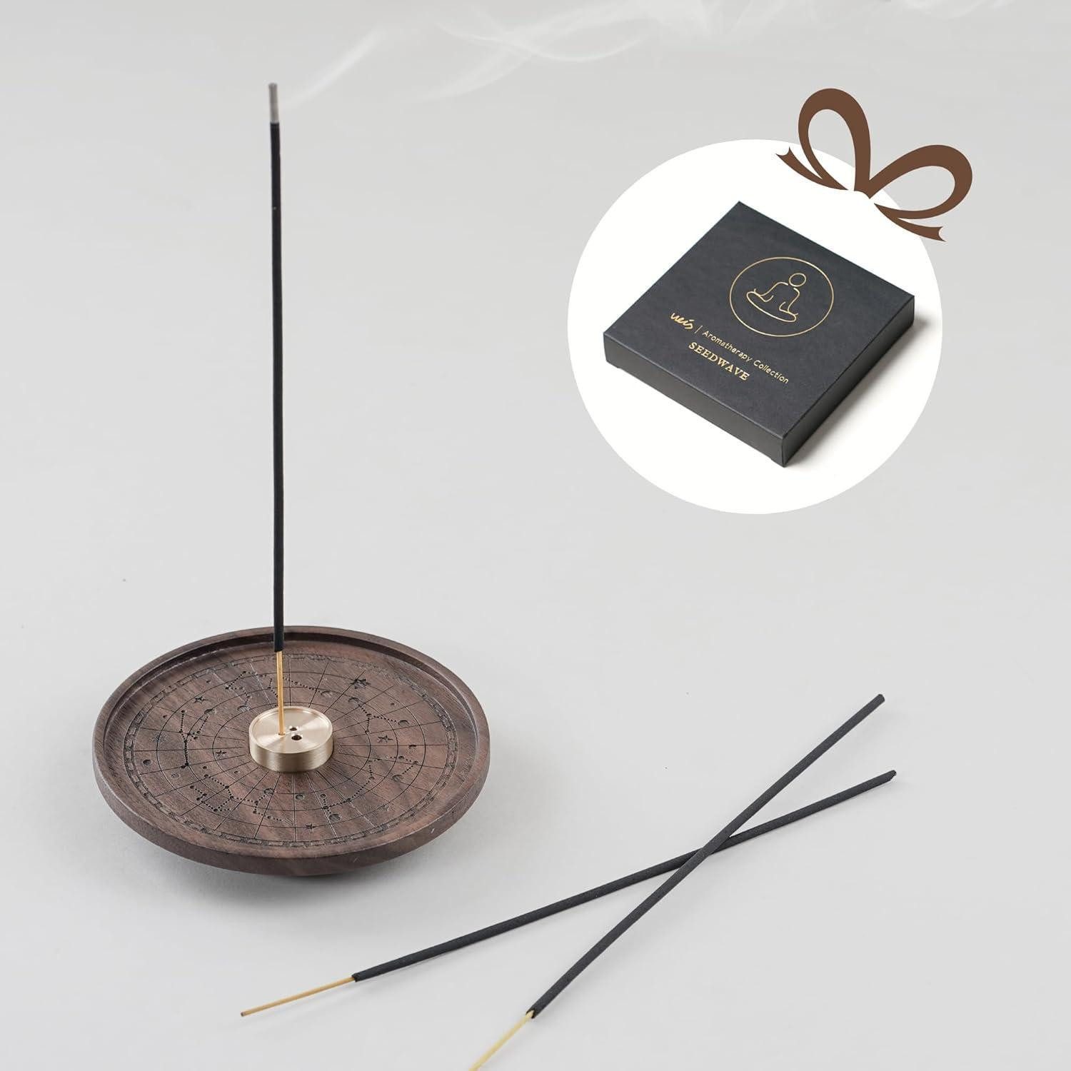 LuxusKollektion Räucherstäbchen-Halter Räucherstäbchenhalter Walnuss Massivholz Messinghalter Galaxie