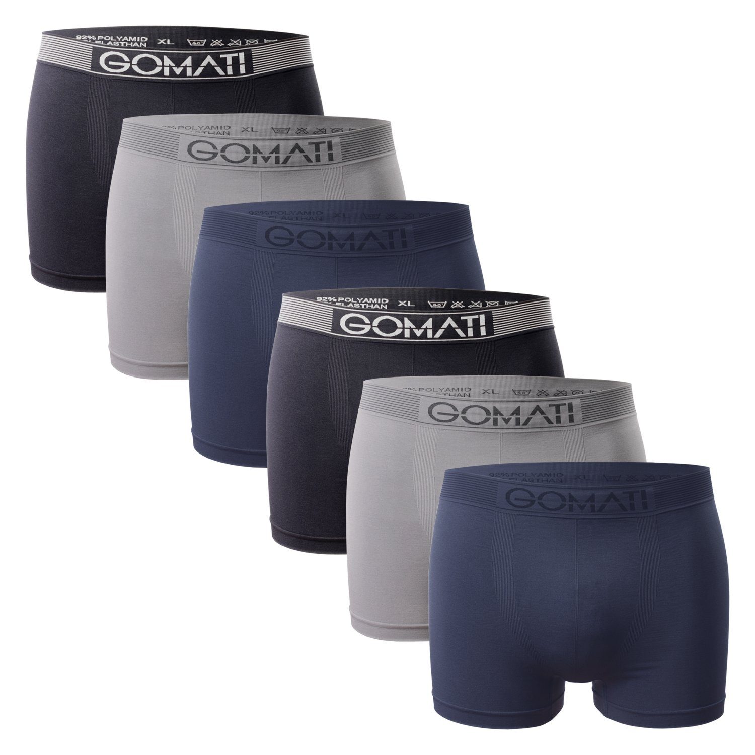 Gomati Boxershorts Herren Seamless Pants (6er Pack) Microfaser-Elasthan Boxershorts Grey Tones