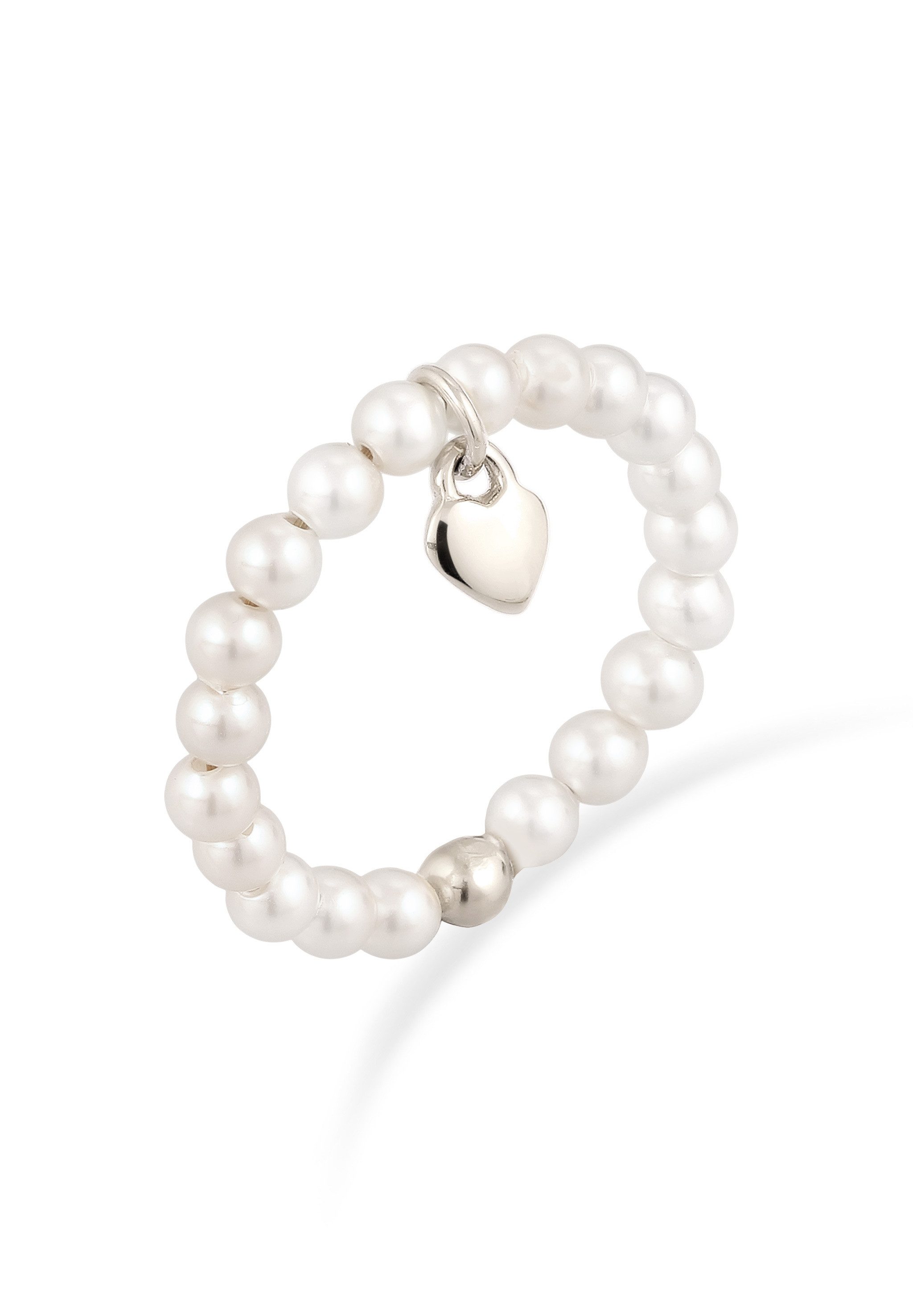 Perlenring Herz mit Perlen von Swarovski® Weiß 925 Sterling Silber vergoldet