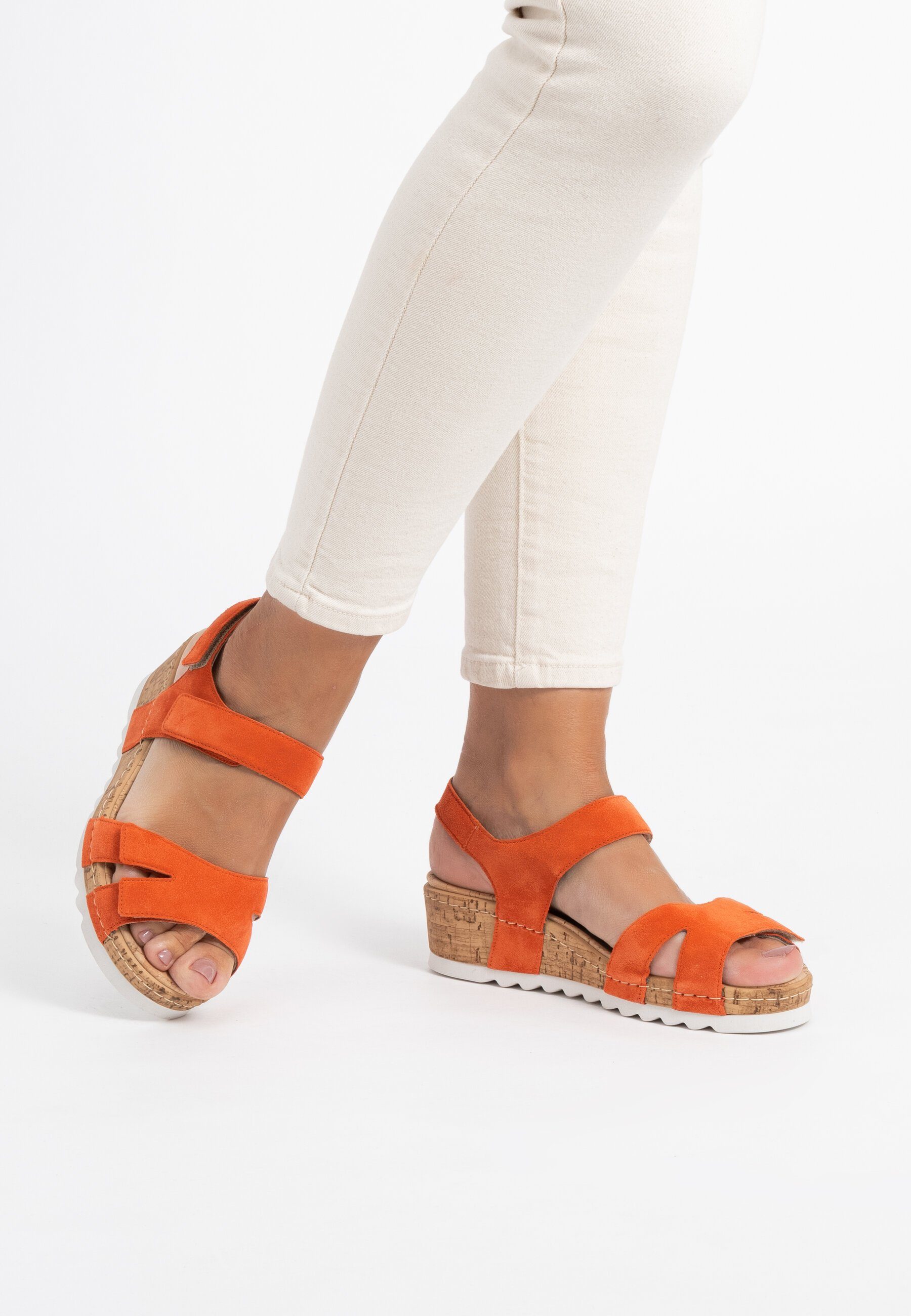Damenschuhe Veloursleder orange Sandalette vitaform Sandalette