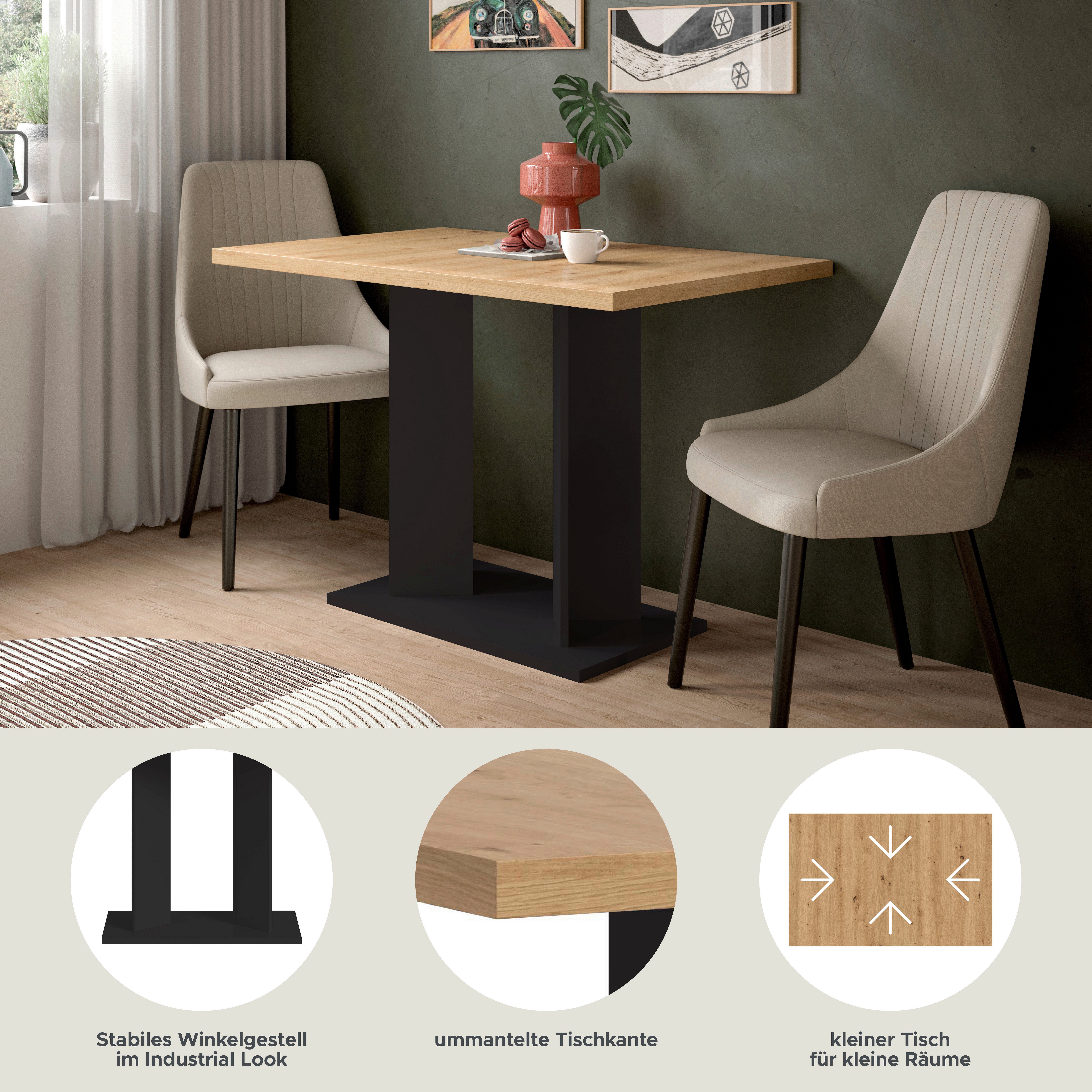 Home affaire Esstisch GERO, 110x76x70 cm, mit Säulengestell (1-St., in verschiedenen Ausführungen erhältlich), Tisch, Esstisch, Esszimmer, Esszimmertisch, Küchetisch, Bartisch