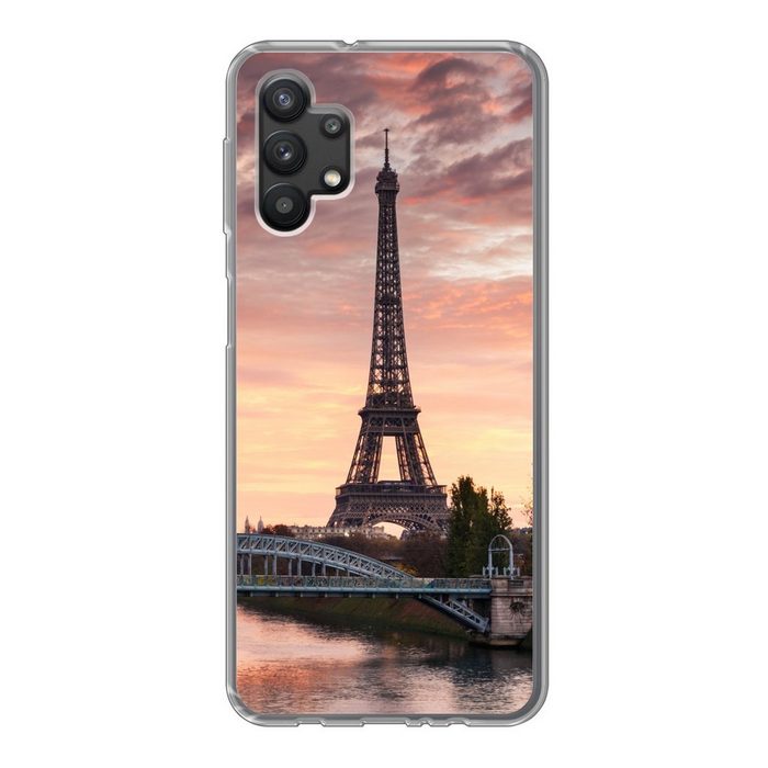 MuchoWow Handyhülle Ein wunderschöner orangefarbener Himmel über dem Eiffelturm in Paris Handyhülle Samsung Galaxy A32 5G Smartphone-Bumper Print Handy