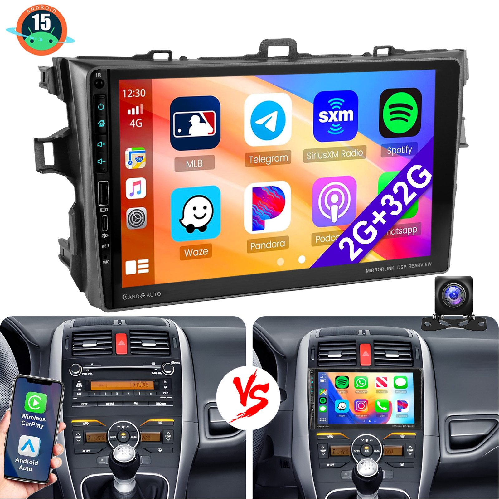 ESSGOO Carplay Autoradio Für Toyota AURIS 06-12 Android15 GPS WIFI USB Type-C Autoradio (RDS, 4+64GB(optional), DAB (optional), FM, AM, DAB+ (optional), Carplay Android Auto Bluetooth EQ USB GPS Navi WIFI Touchscreen)