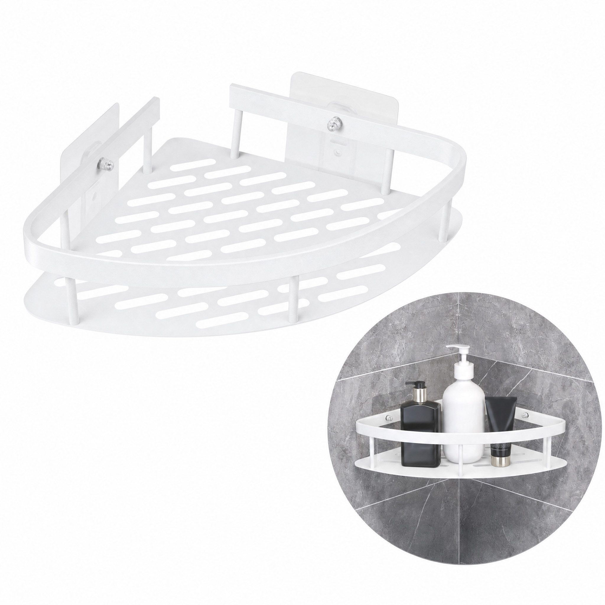 LIVINA HOME Duschablage ohne Bohren, Duschablage zum hängen, Duschkorb Eck in schwarz, 1-tlg., Eck Badregal, Duschregal, Duschzubehör, Badezimmerorganizer, +4 Haken von LIVINA HOME