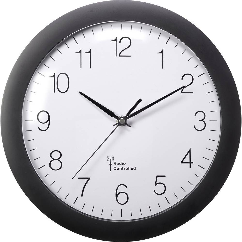 Funk-Wanduhr 30 Cm, Schwarz – Batteriebetrieben, Selbststellend, Modern Für Küche & Wohnzimmer