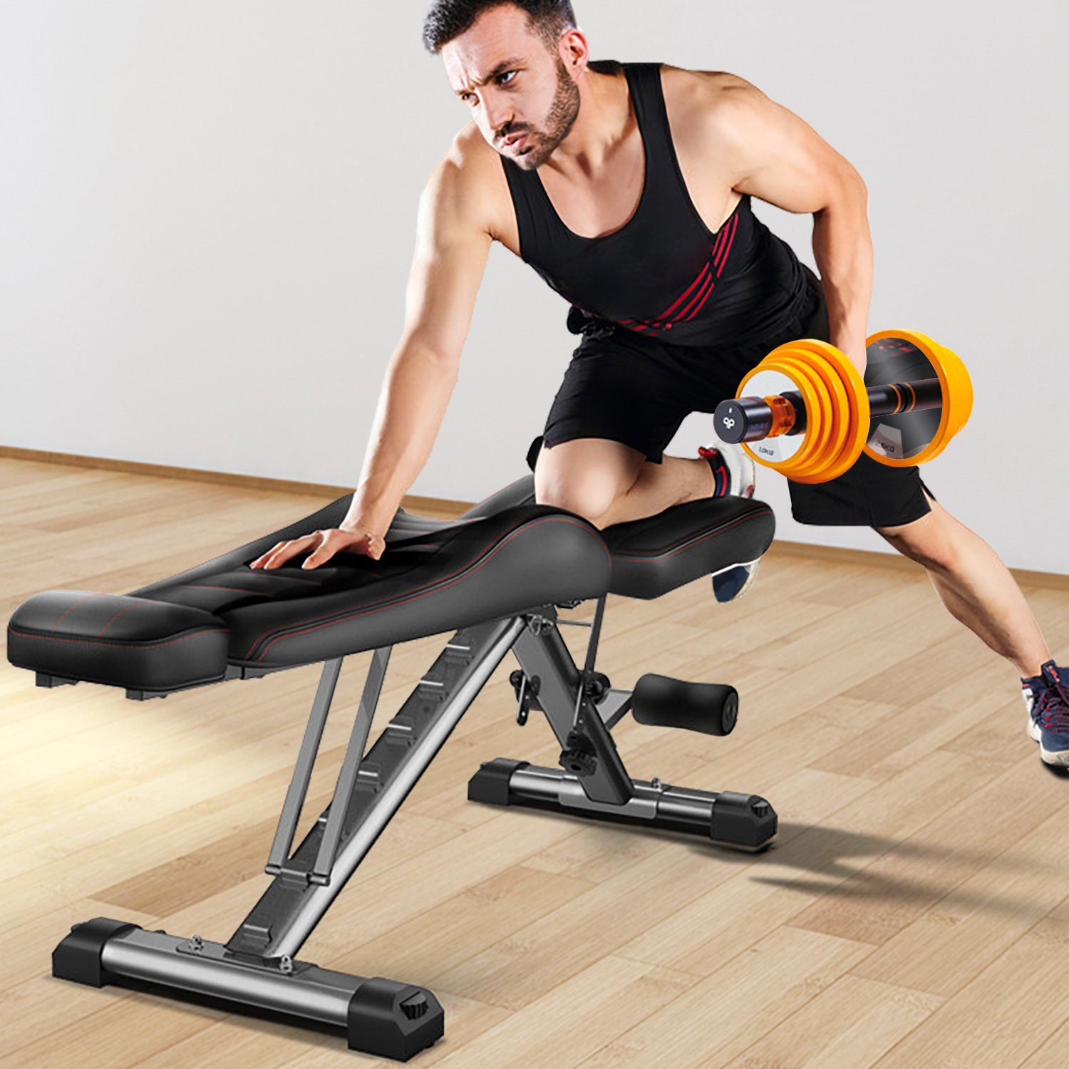 AsVIVA Hantelbank WB2, Verstellbare Rückenlehne, Einhandgriffe & Zugseile, Home-Training