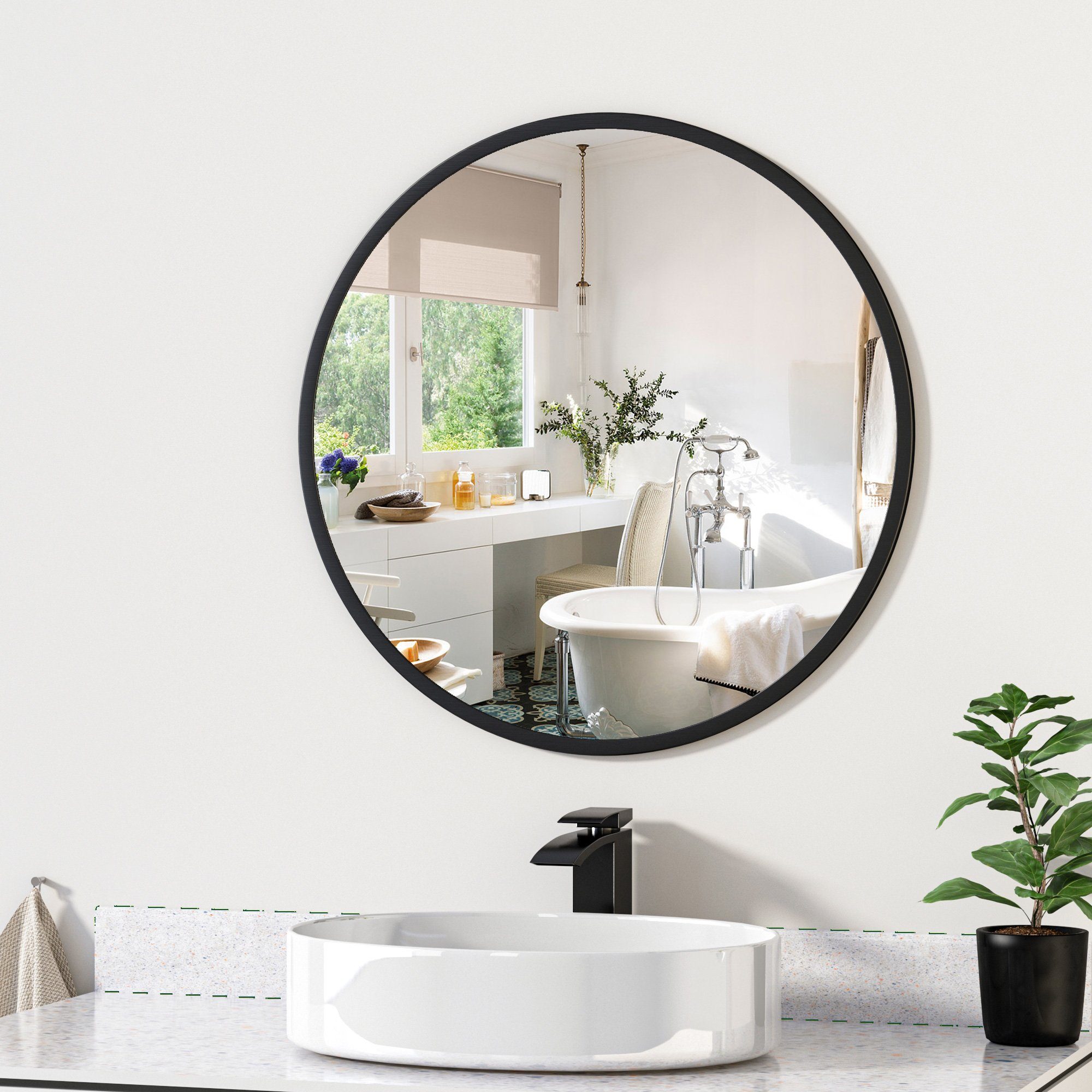 Boromal Runder Spiegel 50cm mit Schwarz Metallrahmen Klein Wandspiegel Rund  Bad Spiegel in Wohn- und Badezimmer