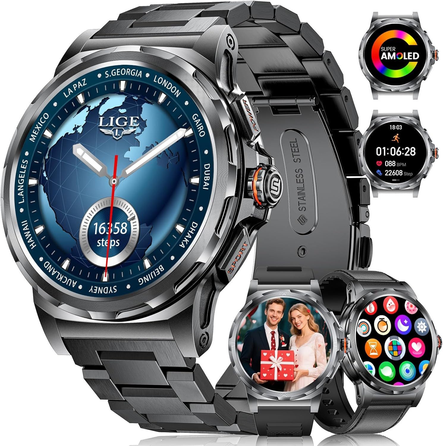 Lige ‎ SML6-R Smartwatch (3,6 cm, Andriod ios), Herren Smartwatch Sport Fitness Outdoor