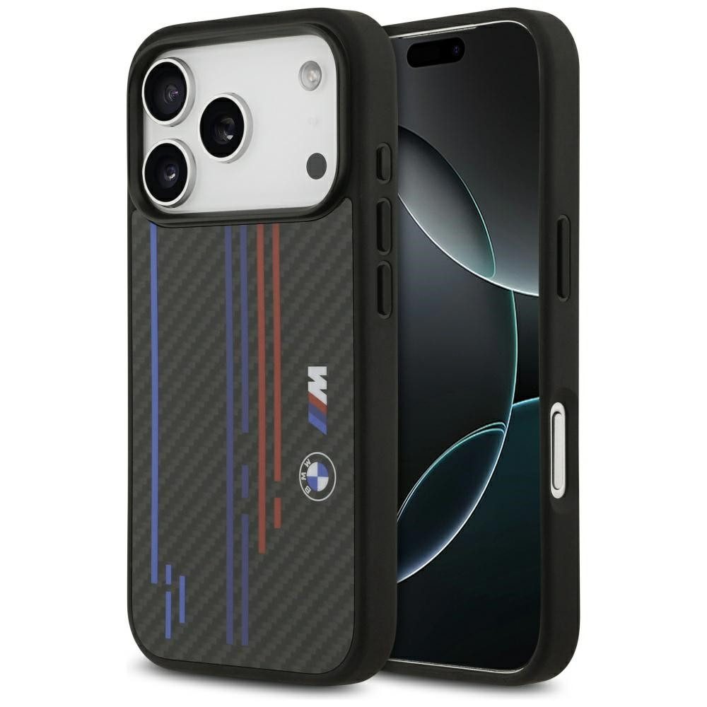 BMW Handyhülle Case iPhone 17 Pro MagSafe Kevlar schwarz Tricolor Logo 6,3 Zoll, Kantenschutz